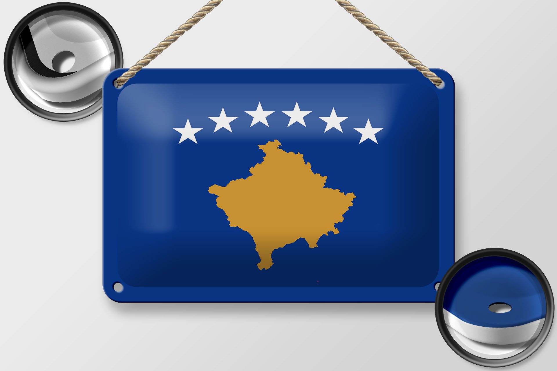 Femer GmbH Metallschild Flagge Kosovo 18x12cm Flag of Kosovo, (1 St), gewölbte Oberfläche, abgerundete Ecken, umgeschlagene Kanten