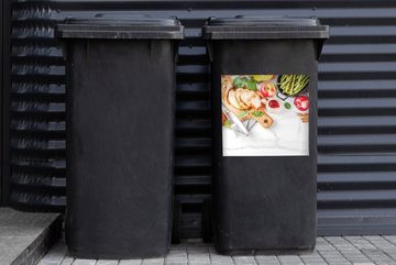 MuchoWow Wandsticker Gemüse - Obst - Fleisch - Kräuter (1 St), Mülleimer-aufkleber, Mülltonne, Sticker, Container, Abfalbehälter