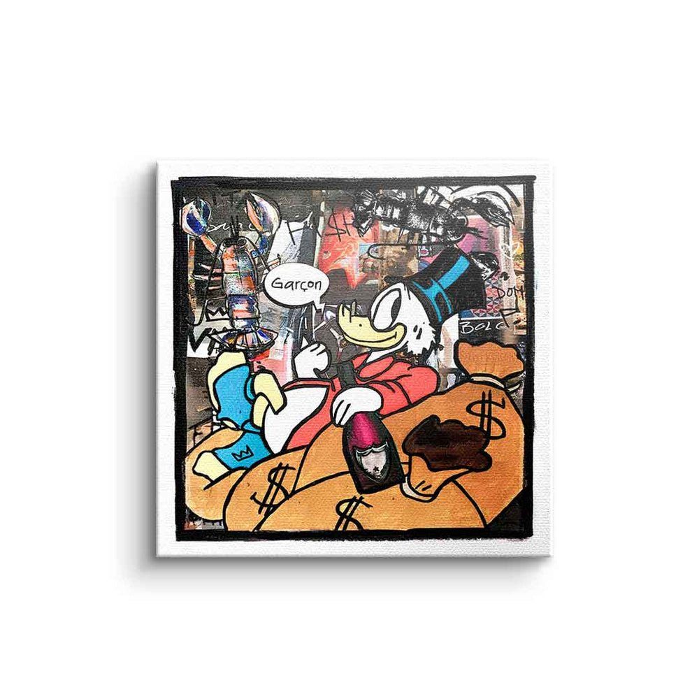 DOTCOMCANVAS® Leinwandbild, Leinwandbild Pop Art Dagobert Duck Lobster Life Geld money hustle mit ohne Rahmen