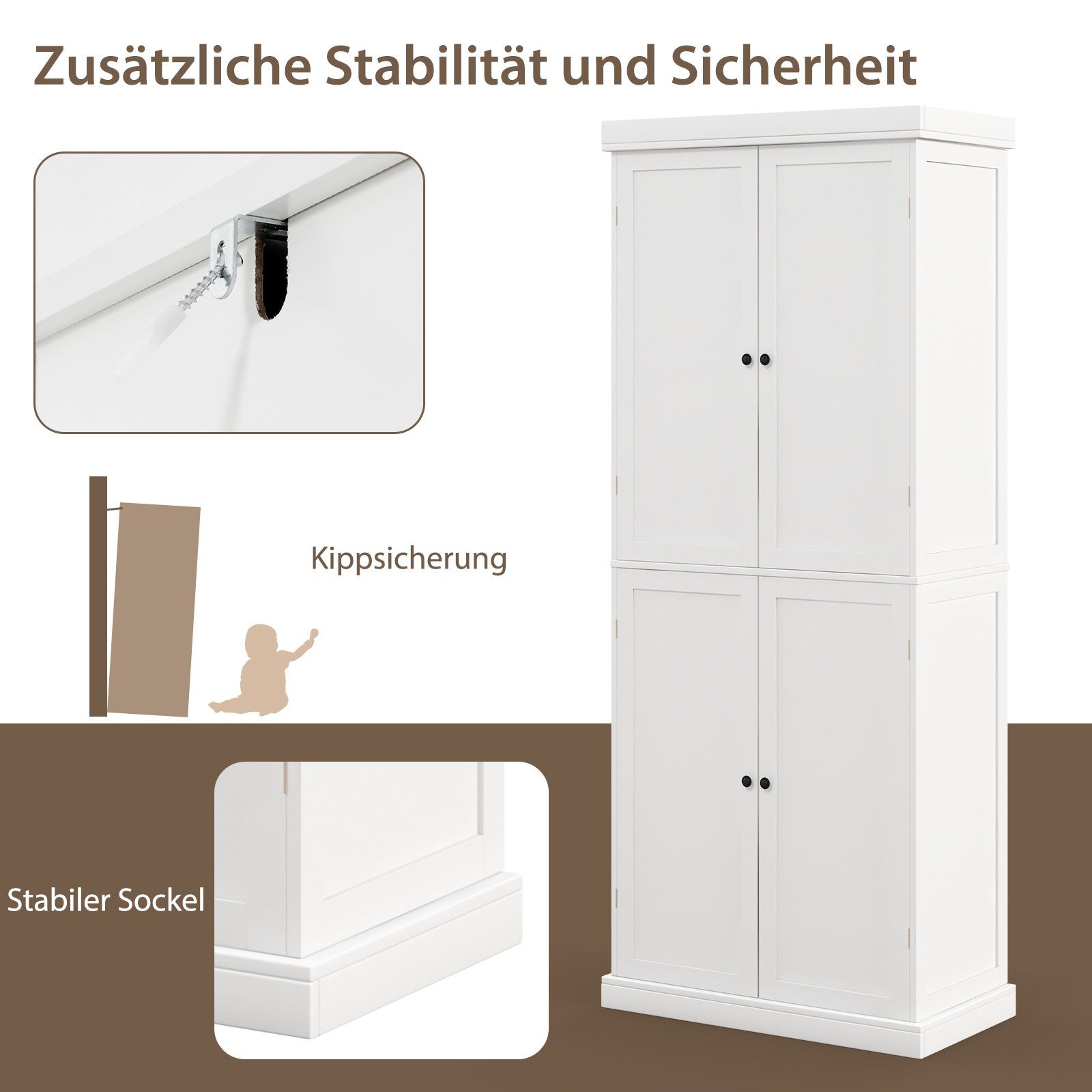 COSTWAY Kitchen Buffet, Kitchen Cabinet, Pantry Cabinet, 185cm, White