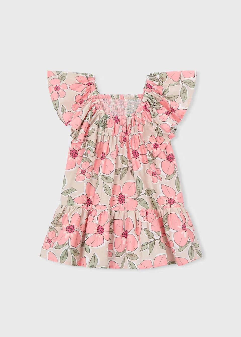 Mayoral Smokkleid Gemustertes Mädchen Kleid mit Smokestich – Kurzarm