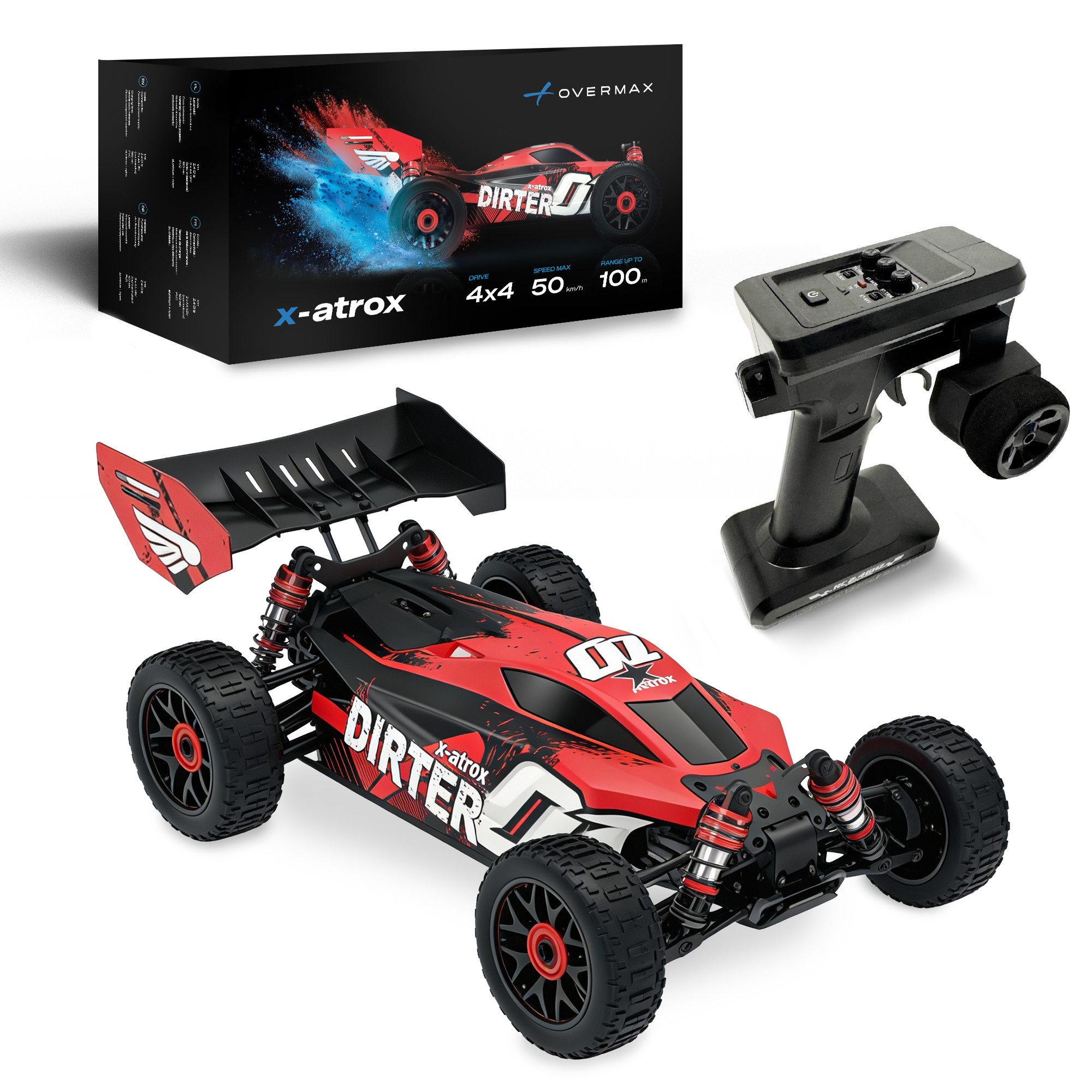 Overmax RC-Auto X-ATROX (Set, Auto mit Akku, Controller, Rammschutz und Werkzeug), 4x4/50 km/h/Li-Po 1800 mAh/1:14/RTR
