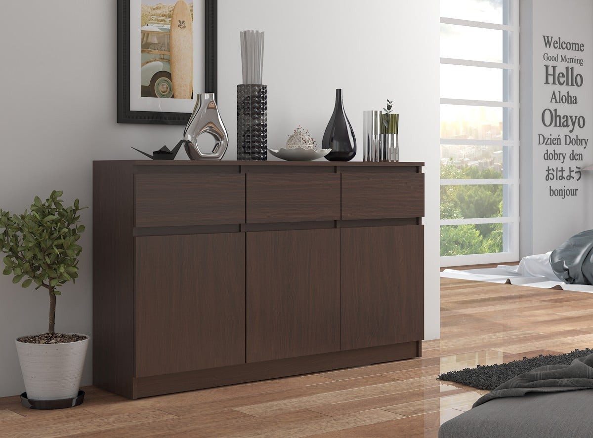 Raumhirsch Furniture Kommode mit 3 Schubladen drei Schranktüren 138 cm breit Anrichte Sideboard, Highboard / Kommode 138 cm, Sideboard Organizer für jeden Raum – Bild 2 von 5