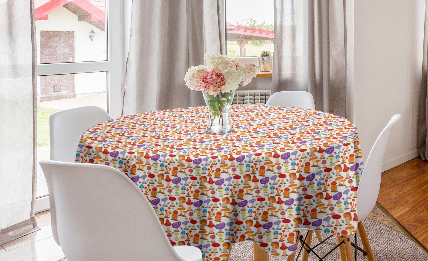 Pilz Blätter Abdeckung für und Abakuhaus Tischdecke Pilze Esszimmer Küche Dekoration, Bunte Kreis Tischdecke