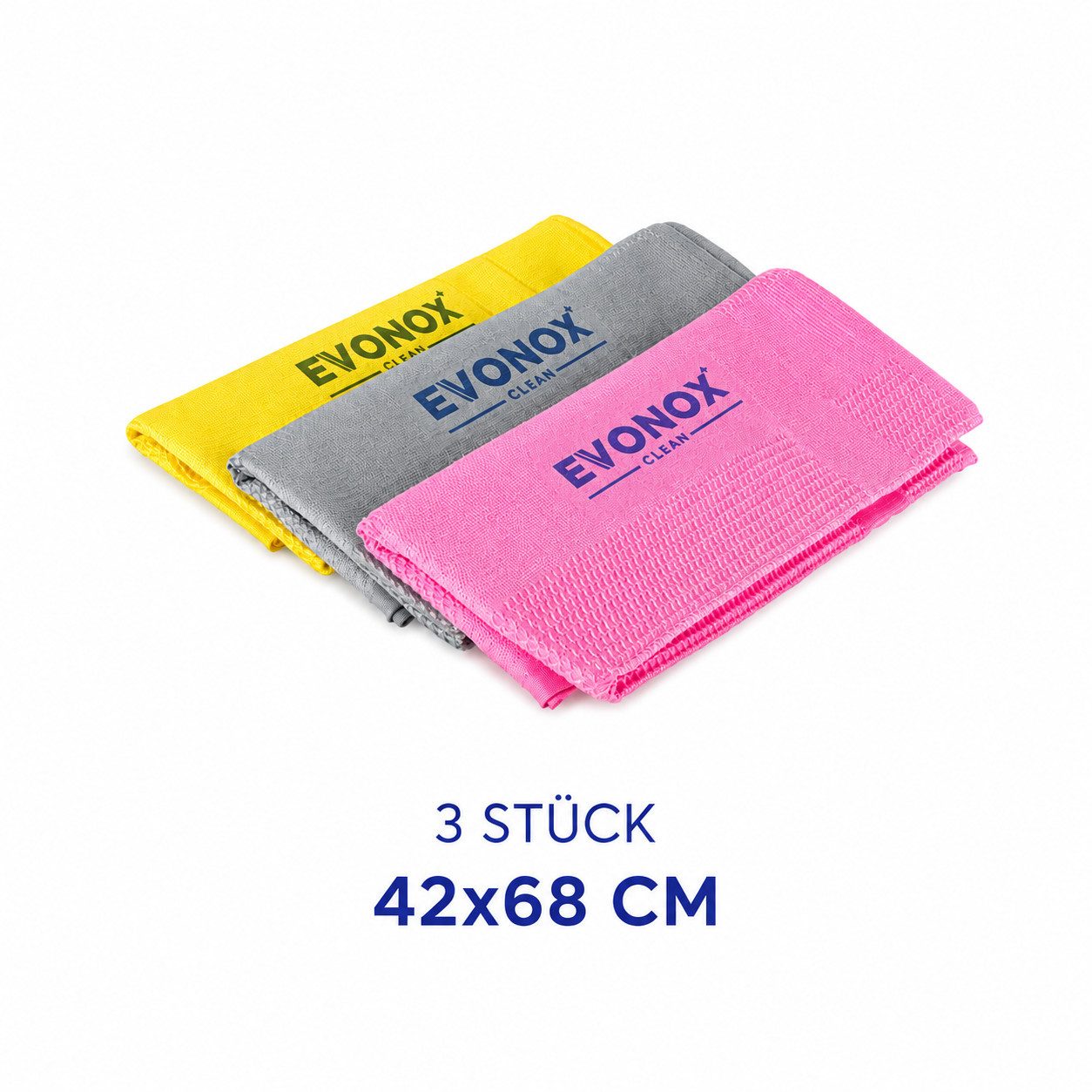 EVONOX Mikrofaser-Mehrzwecktücher–hochsaugfähig, hinterlassen keine Streifen Mikrofasertuch (3-tlg., 42x68cm, 1Packung, 3Stück, Küche,Boden,Auto,Waschbecken,Tür,Staub,Büro)