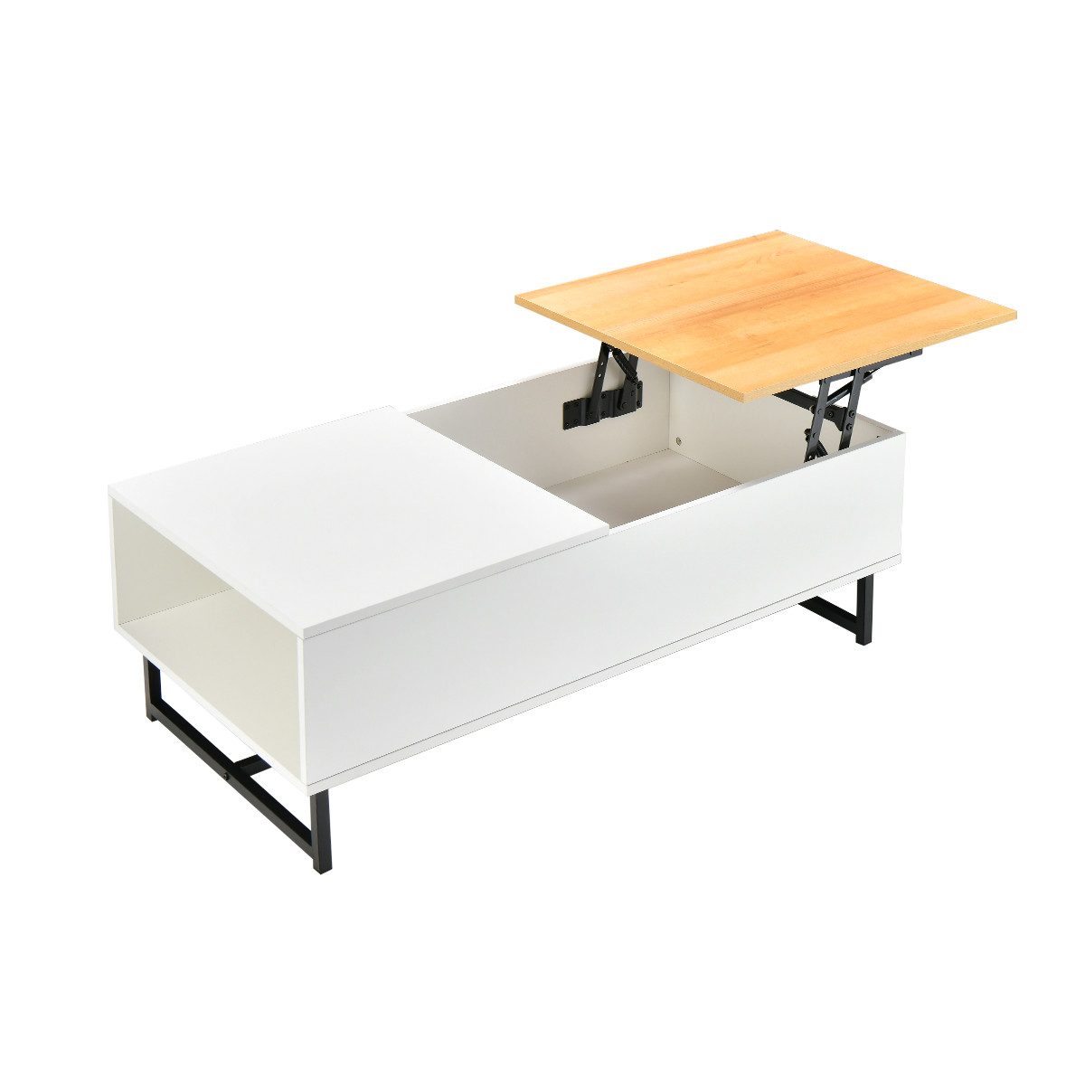 COSTWAY Couchtisch, höhenverstellbare Tischplatte, Metallrahmen, 110x60x38cm