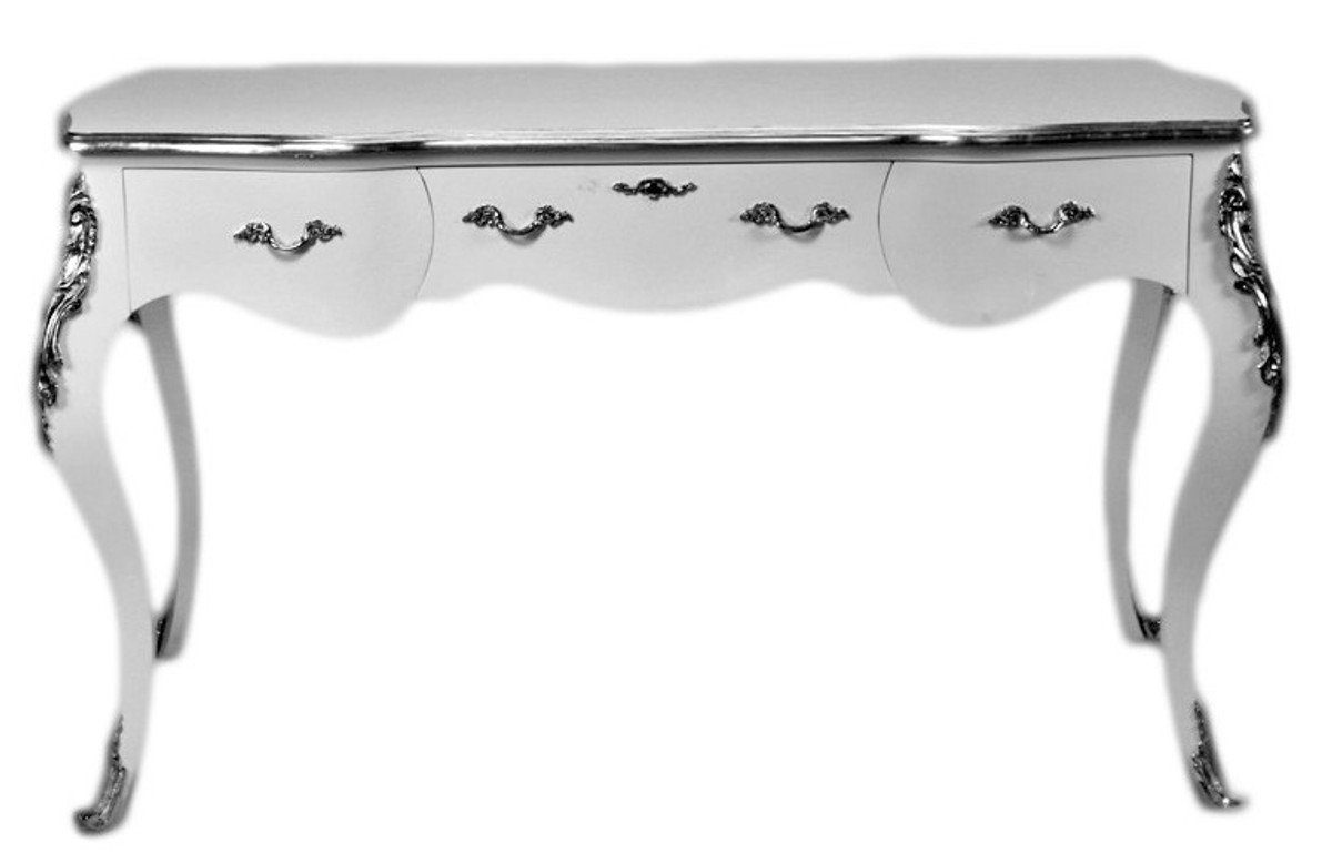Weiß 150 Möbel cm / Barock Padrino Casa Schreibtisch - Sekretär Luxus Silber Schreibtisch Luxus
