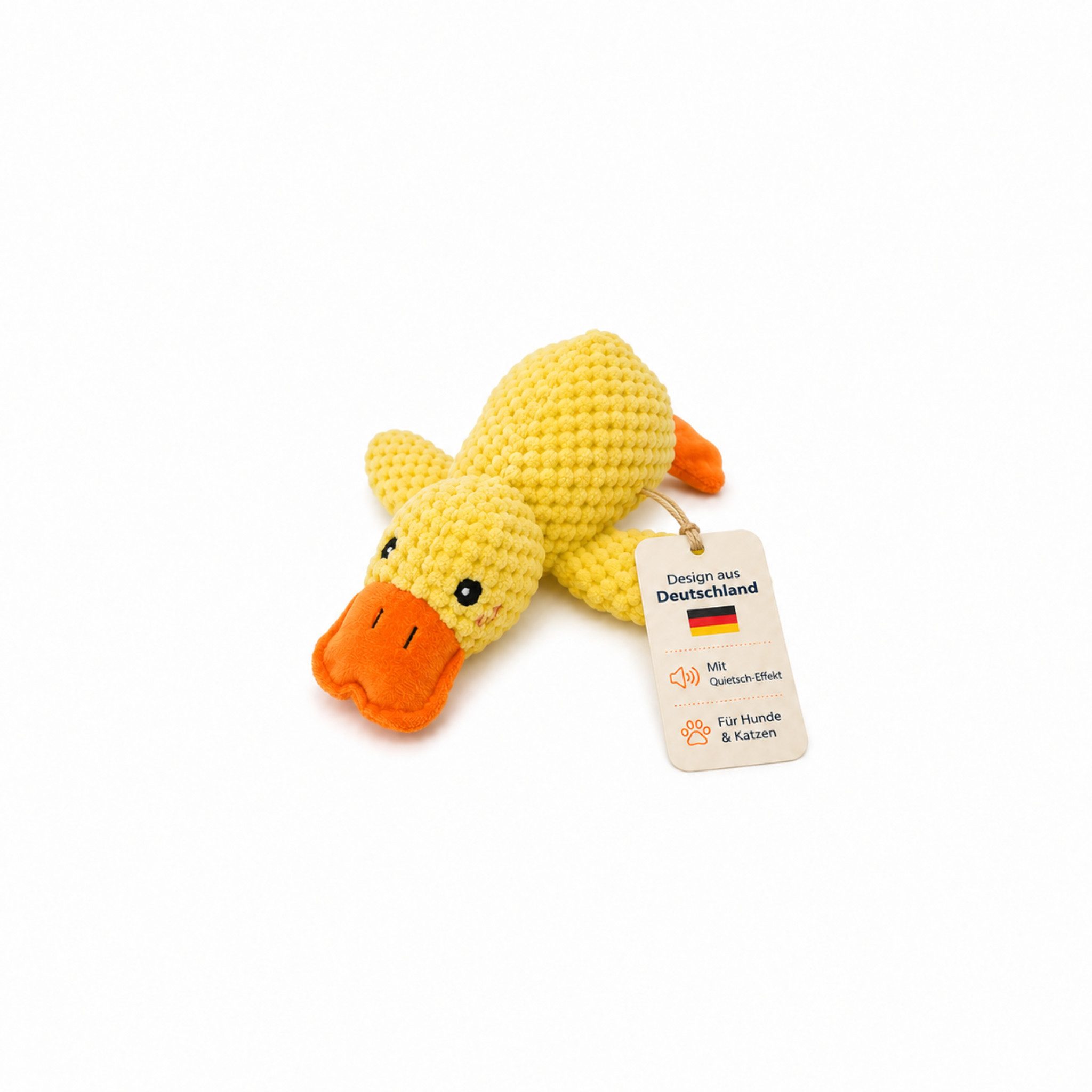 FLOCKI Pets™ Tierkuscheltier Quietschendes Hundespielzeug Ente – weiches Hundekuscheltier, niedliches Tierspielzeug, weiche Textur, mit Quietschen