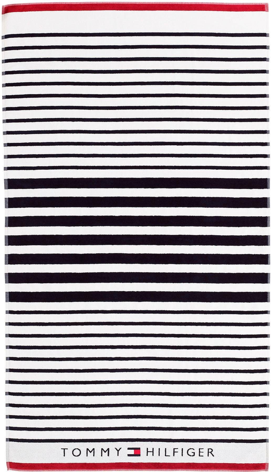 Strandtuch »Navy gestreift«, Tommy Hilfiger, mit gestickter Tommy Flagge