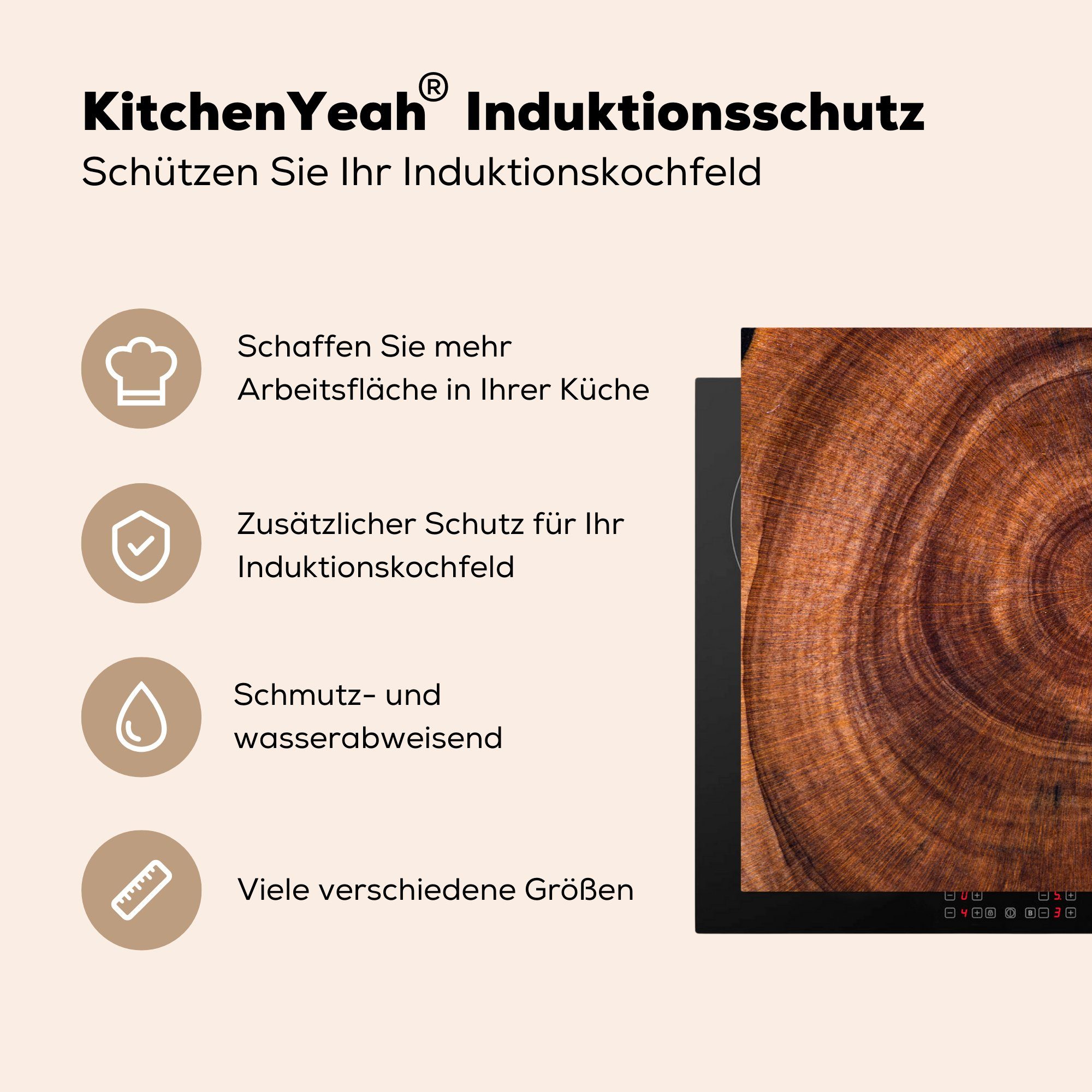 Induktionskochfeld für MuchoWow küche, Ringe, 81x52 tlg), die - cm, (1 - Kreis Herdblende-/Abdeckplatte Schutz Ceranfeldabdeckung Vinyl, Holz