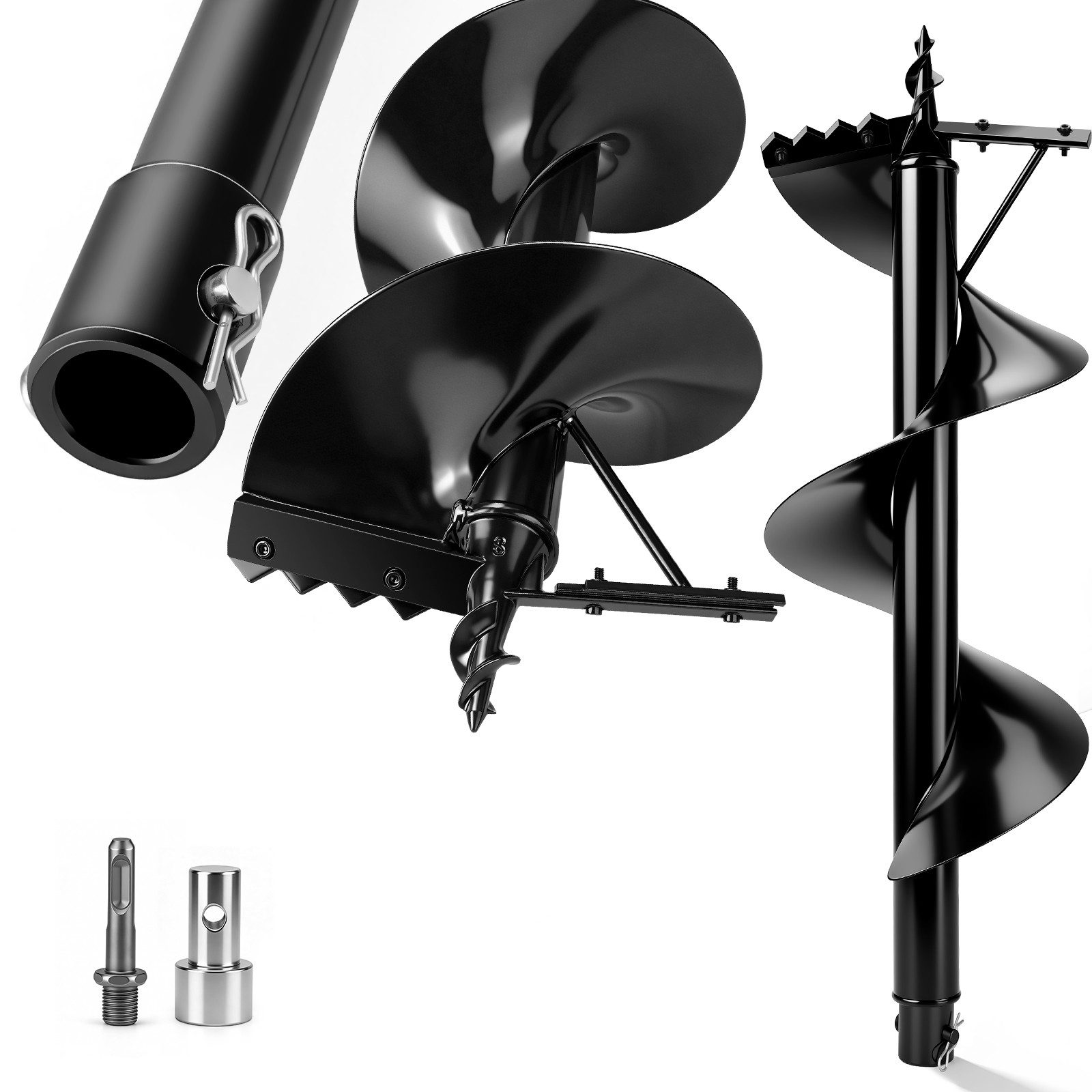 XERSEK Erdbohrer 80cm Pflanzbohrer mit Grabzähnen für Bohrgerät, Ø8-30cm, Gartenbohrer, (Brunnenbohrer mit SDS-Plus Adapter, Wolframstahl-Bohrer, HRC 70–81), Spiralbohrer für Erdbohrgerät Bohrhämmer in Gartenarbeiten Bauarbeiten