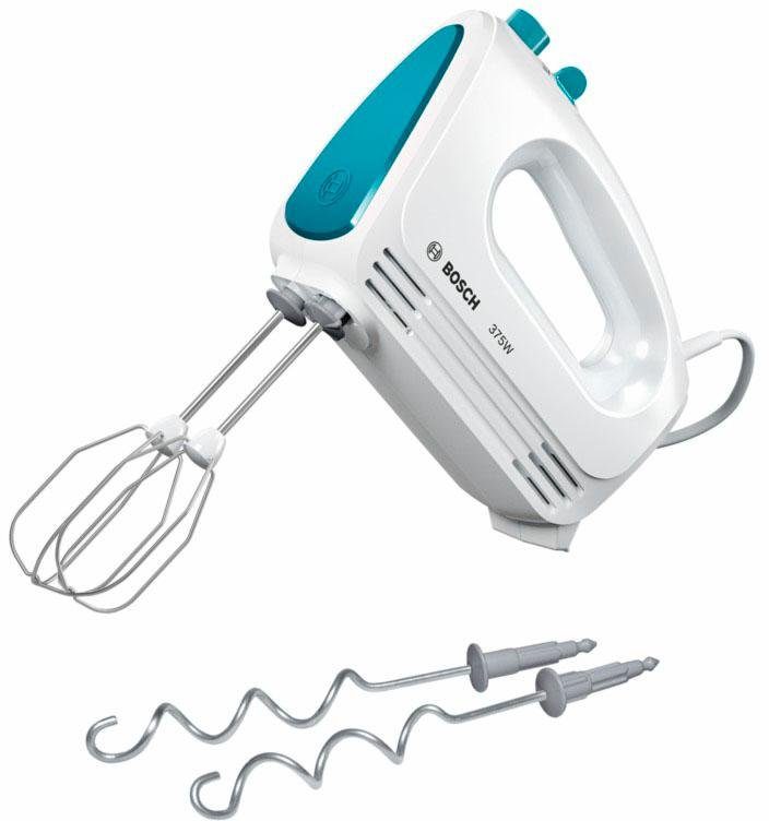 BOSCH Handmixer CleverMixx MFQ2210D, Edelst. Rührbesen/Knethaken, 4 Stufen, weiß/blau, 375 W, Auswurftaste, leichtes Gehäuse, Made in Europe