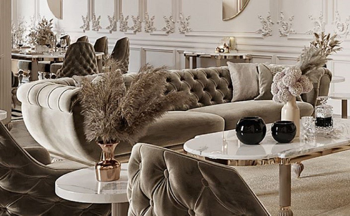 Grau Prunkvolles Art Chesterfield-Sofa - Sofa Wohnzimmer Sofa Chesterfield Wohnzimmer - Gold Casa Art Deco Deco Möbel / Luxus Padrino