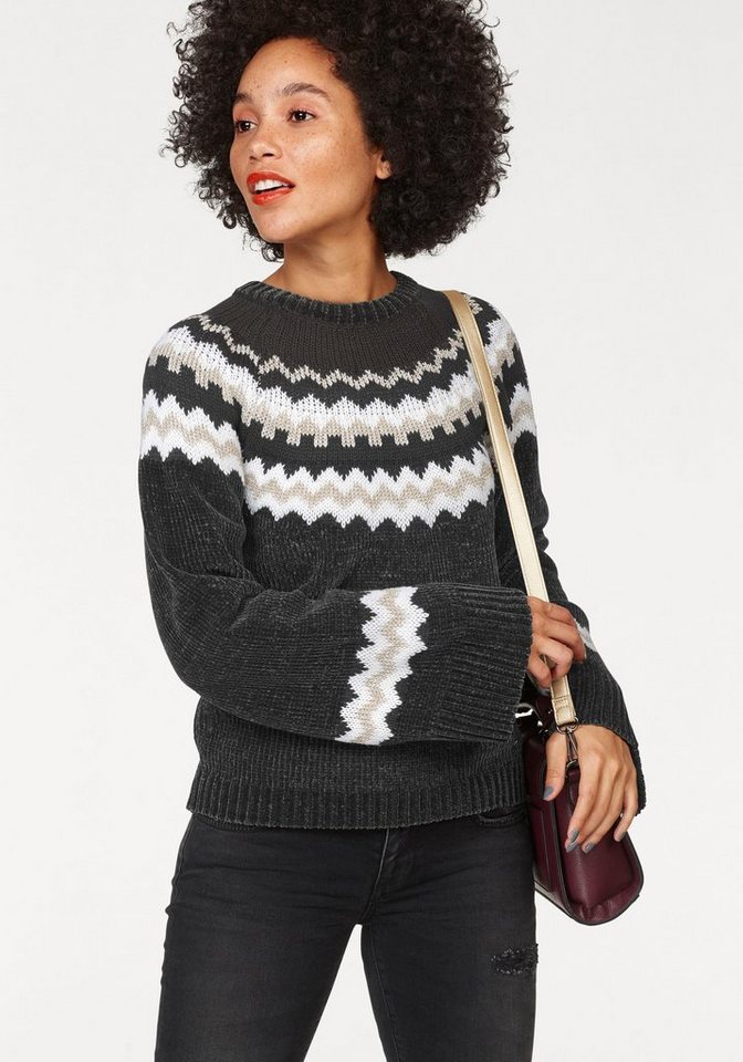 AJC Rundhalspullover Chenille Pullover mit Norweger Muster AJC Rundhalspullover Chenille Pullover mit Norweger Muster