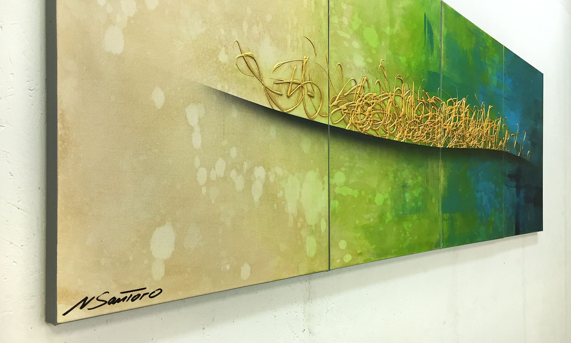 WandbilderXXL Gemälde Golden Summer 200 x 70 cm, Abstraktes Gemälde, handgemaltes Unikat