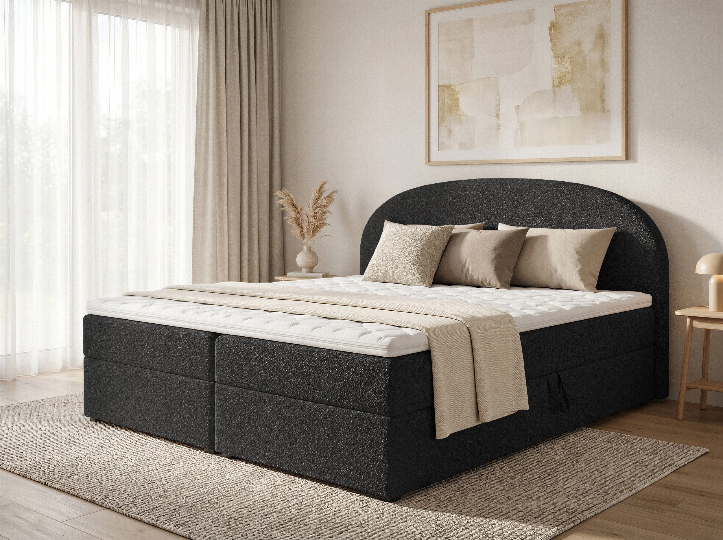 Sofnet Boxbett Cloud (mit zwei Bettkästen, Bonell-Matratze und Topper), Doppelbett, Polsterbett mit Kopfteil, Boxspringbett, Bouclé-Stoff