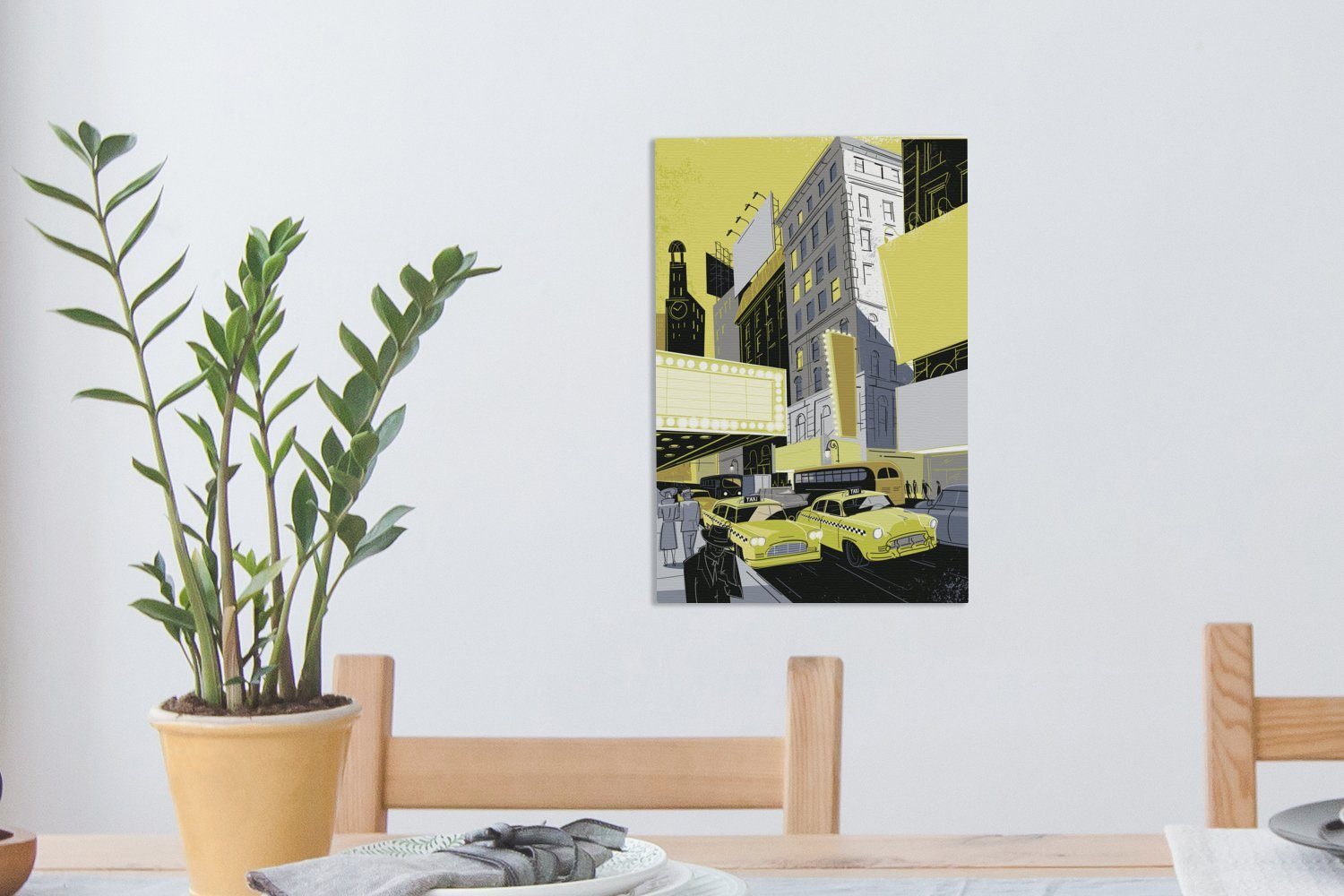 St), Leinwandbild Illustration (1 Leinwandbild in Square bespannt cm 20x30 OneMillionCanvasses® gelben fertig City des inkl. Taxis, New Times York Gemälde, mit Zackenaufhänger,