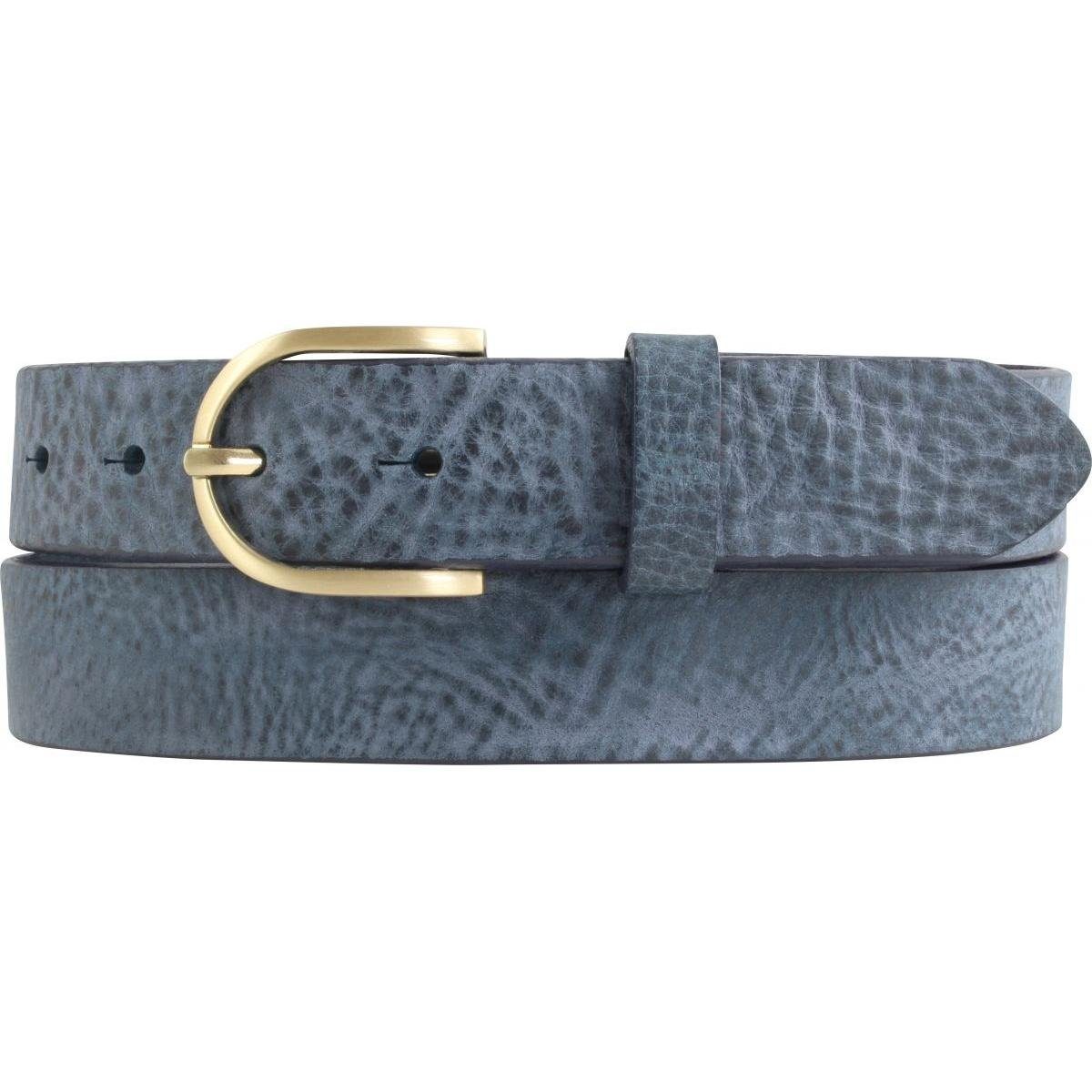 BELTINGER Ledergürtel Damen-Gürtel aus weichem Vollrindleder Vintage-Look 3 cm - Leder-Gürte weiches Leder, Gürtelschnalle in Gold Vintage Marine, Gold