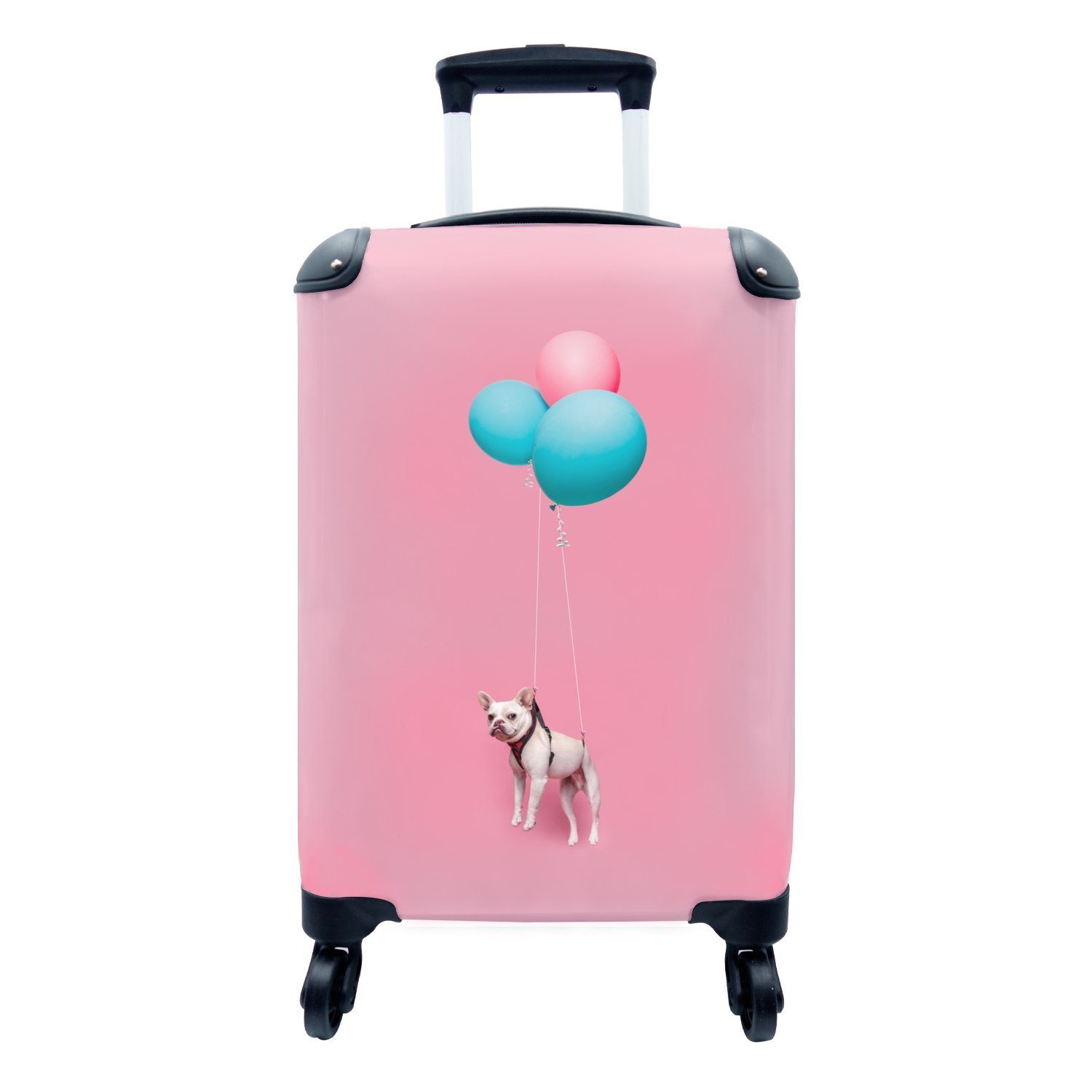 MuchoWow Handgepäckkoffer Französische Bulldogge auf drei Luftballons, 4 Rollen, Reisetasche mit rollen, Handgepäck für Ferien, Trolley, Reisekoffer
