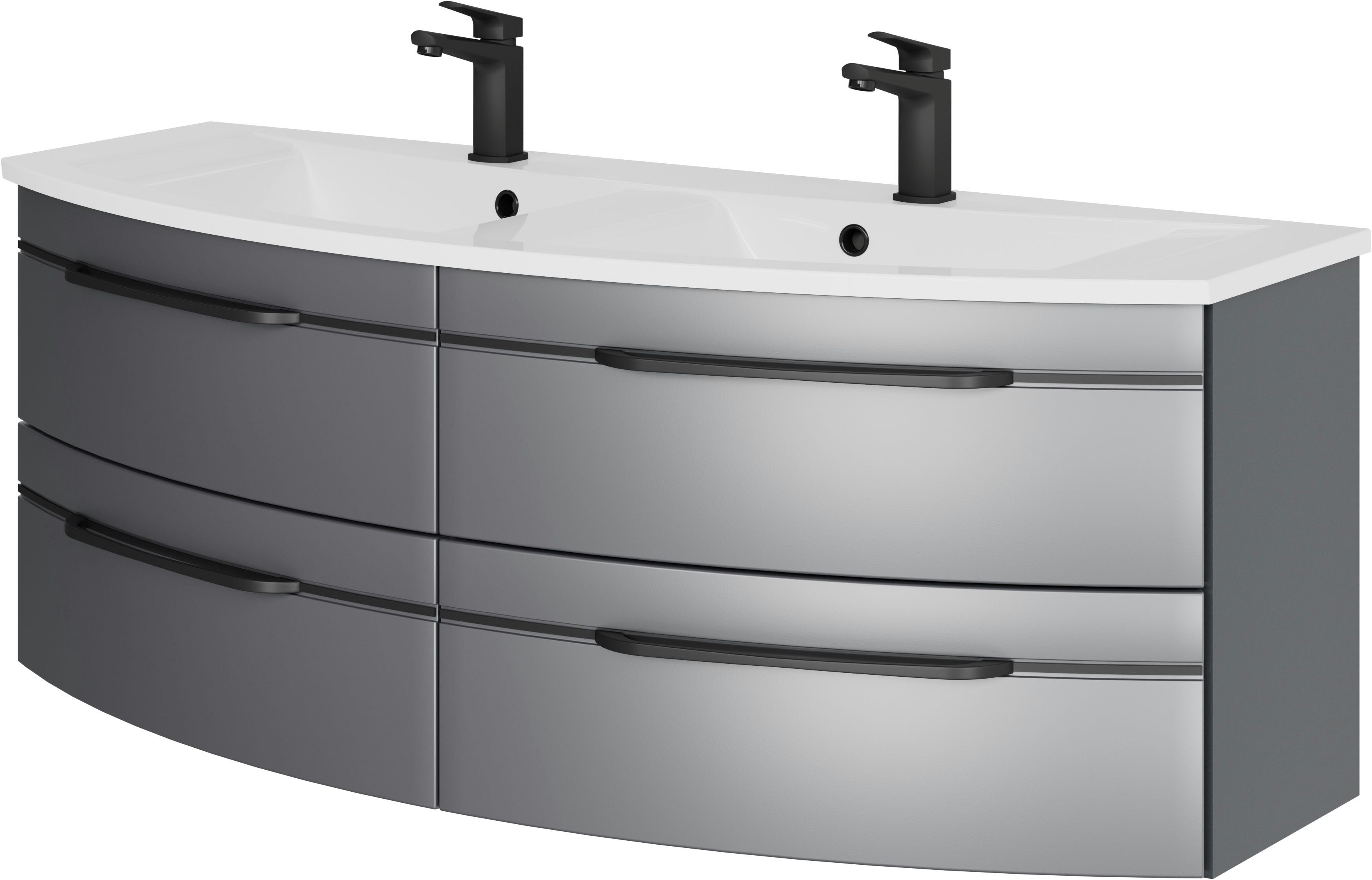 Saphir Waschtisch Serie 7045 Mineralmarmor-Waschtisch und Unterschrank, 131 cm breit, Doppel-Waschplatz mit 4 Schubladen, Badmöbel Set mit Waschtisch