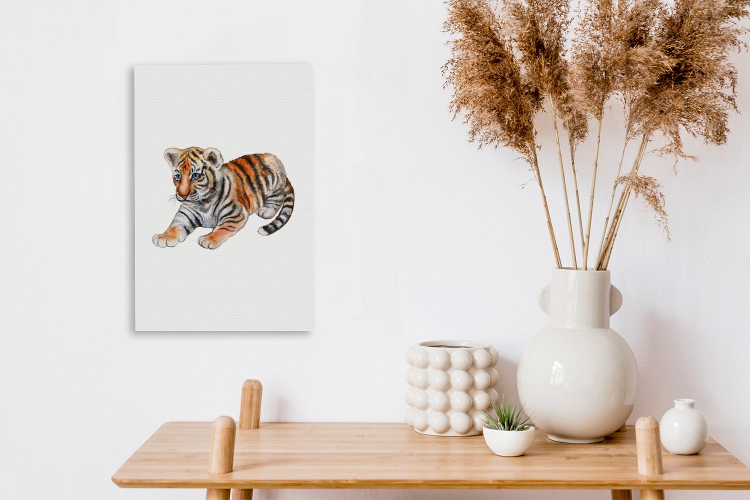 OneMillionCanvasses® Leinwandbild Tiger - Klein bespannt inkl. fertig 20x30 Weiß, cm St), - Leinwandbild Gemälde, (1 Zackenaufhänger