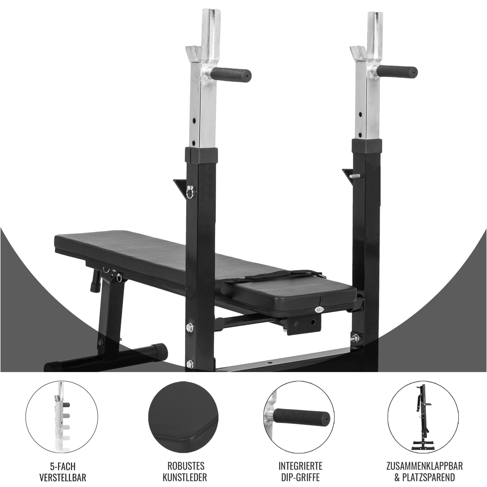 GORILLA SPORTS Hantelbank Hantelbank mit Langhantelset Gripper 100 kg, (18-tlg)