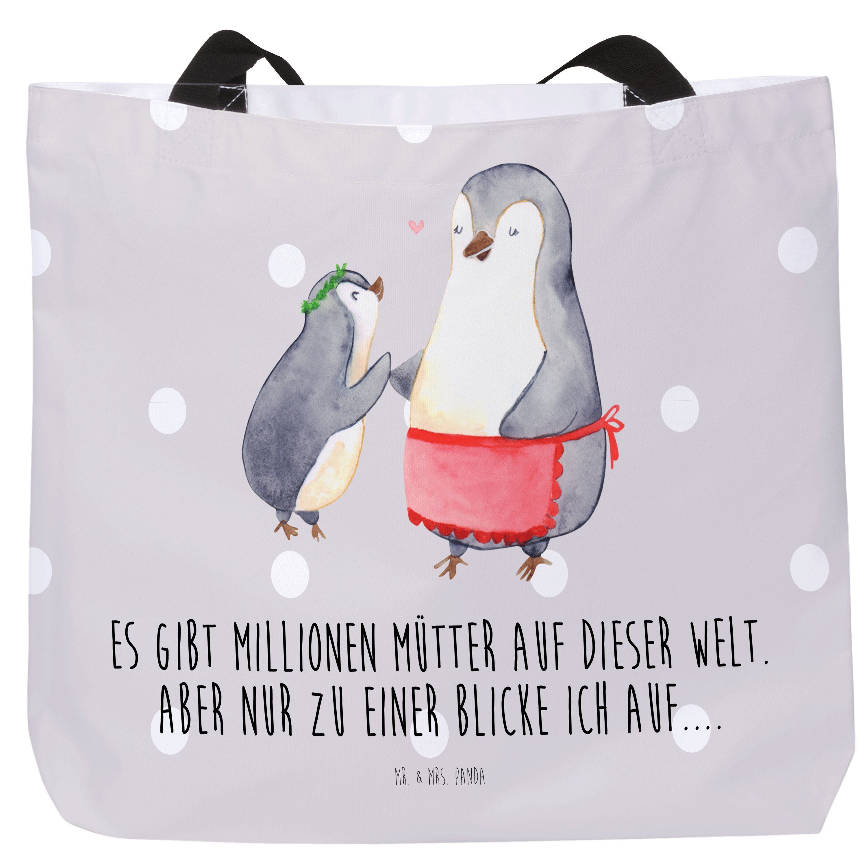 Mr. & Mrs. Panda Shopper Pinguin mit Kind - Grau Pastell - Geschenk, Muttertag, Beutel, Mom, V (1-tlg)