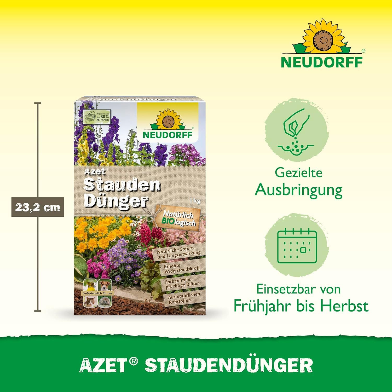 Neudorff Blumendünger Azet StaudenDünger 1 kg, organischer Langzeitdünger mit Sofort- & Langzeitwirkung, aus natürlichen Rohstoffen