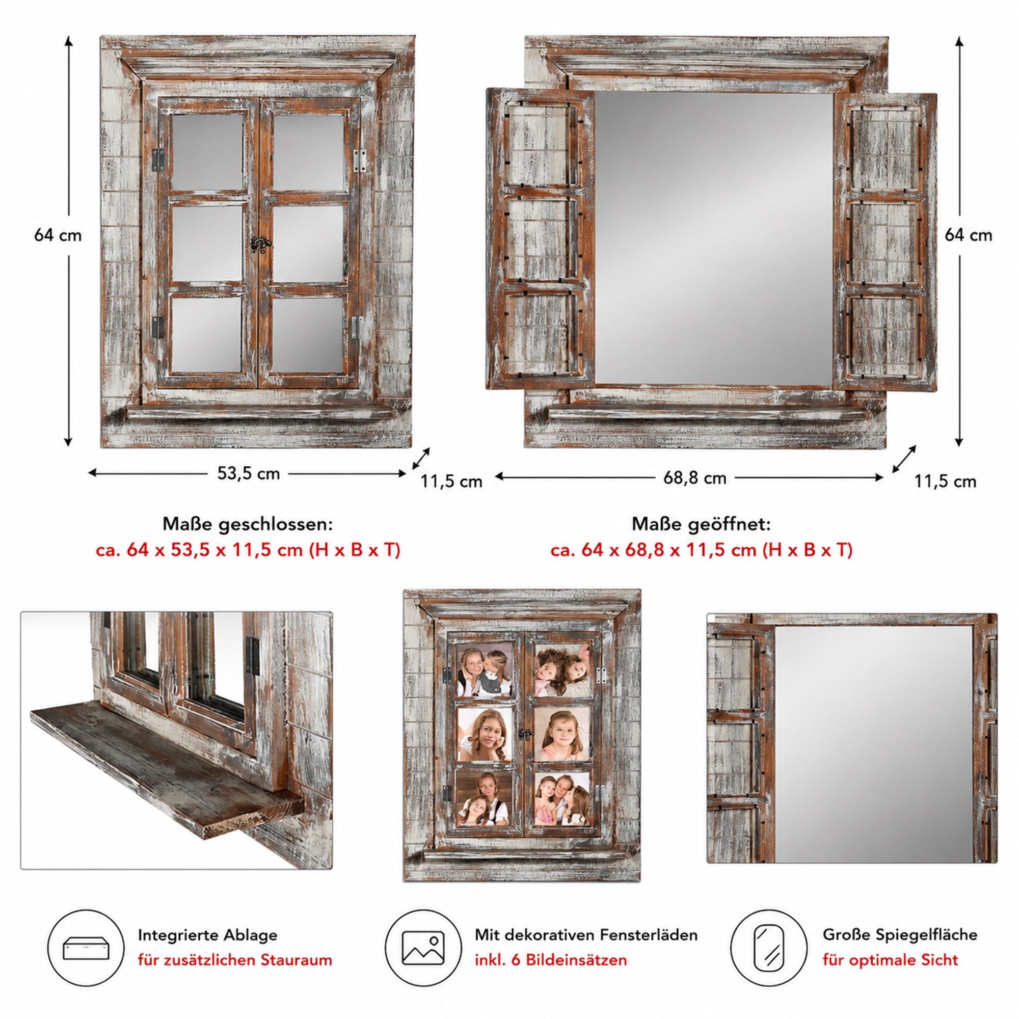 Mucola Wandspiegel Wandspiegel Spiegel Bilderrahmen Fensterladen Fotorahmen Dekospiegel (Stück)