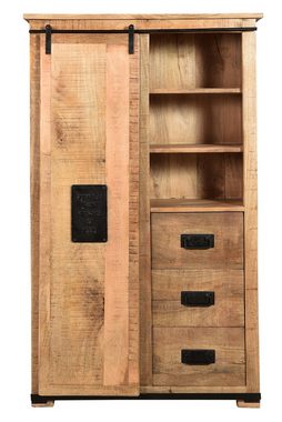 TPFLiving Mehrzweckschrank Medison - rustikale, antikschwarze Beschläge aus Metall (mit 1 praktischen und platzsparenden Schiebetür, Designer Schrank - Highboard Wohnzimmer - Wohnzimmerschrank) Produktlinie: Nebraska - Breite: 90 cm, Höhe: 150 cm, Tiefe: 40 cm