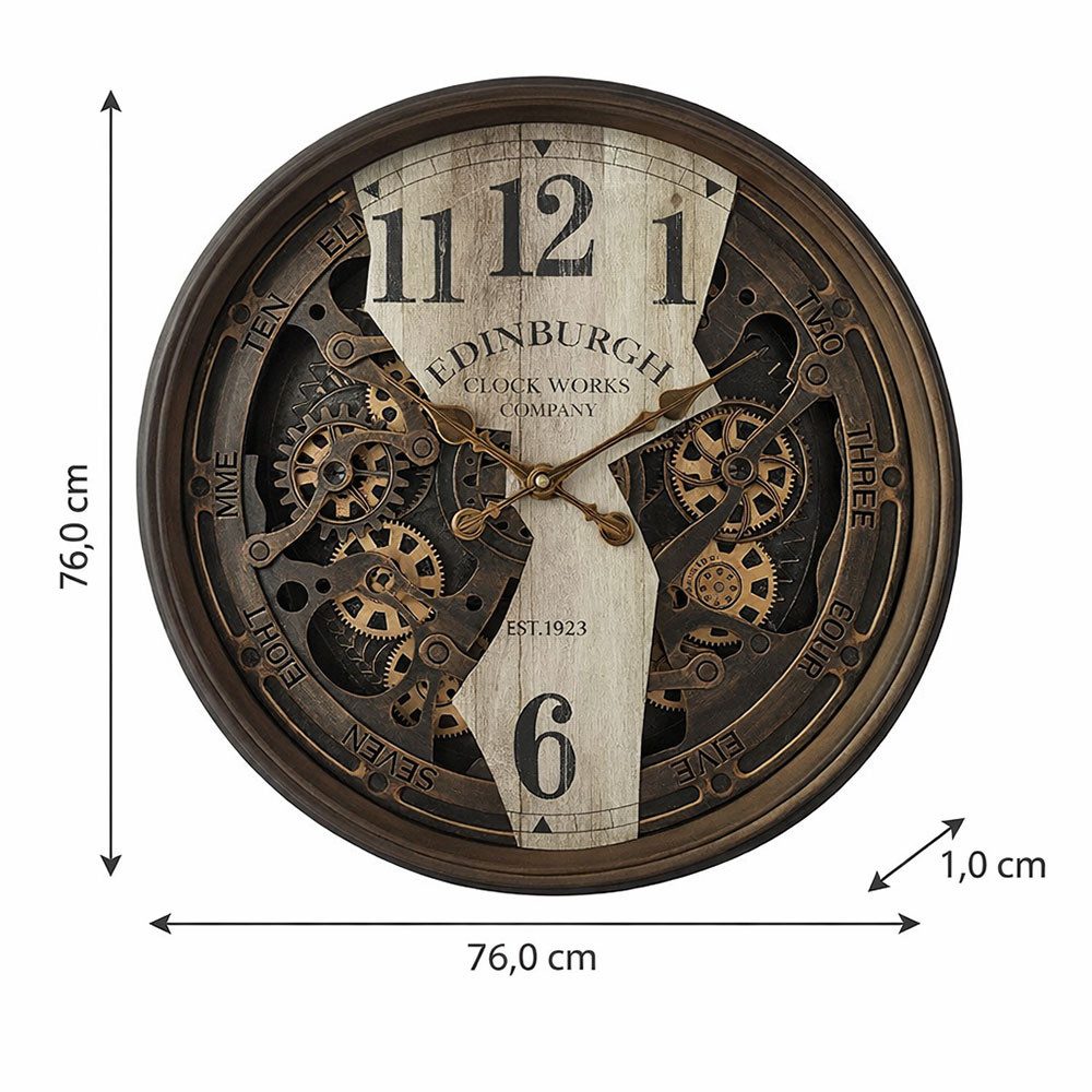 GLOBO LIGHTING Wanduhr (Wanduhr Designuhr Glas braun Zahnräder römisches Ziffernblatt D 76 cm) – Bild 4 von 4