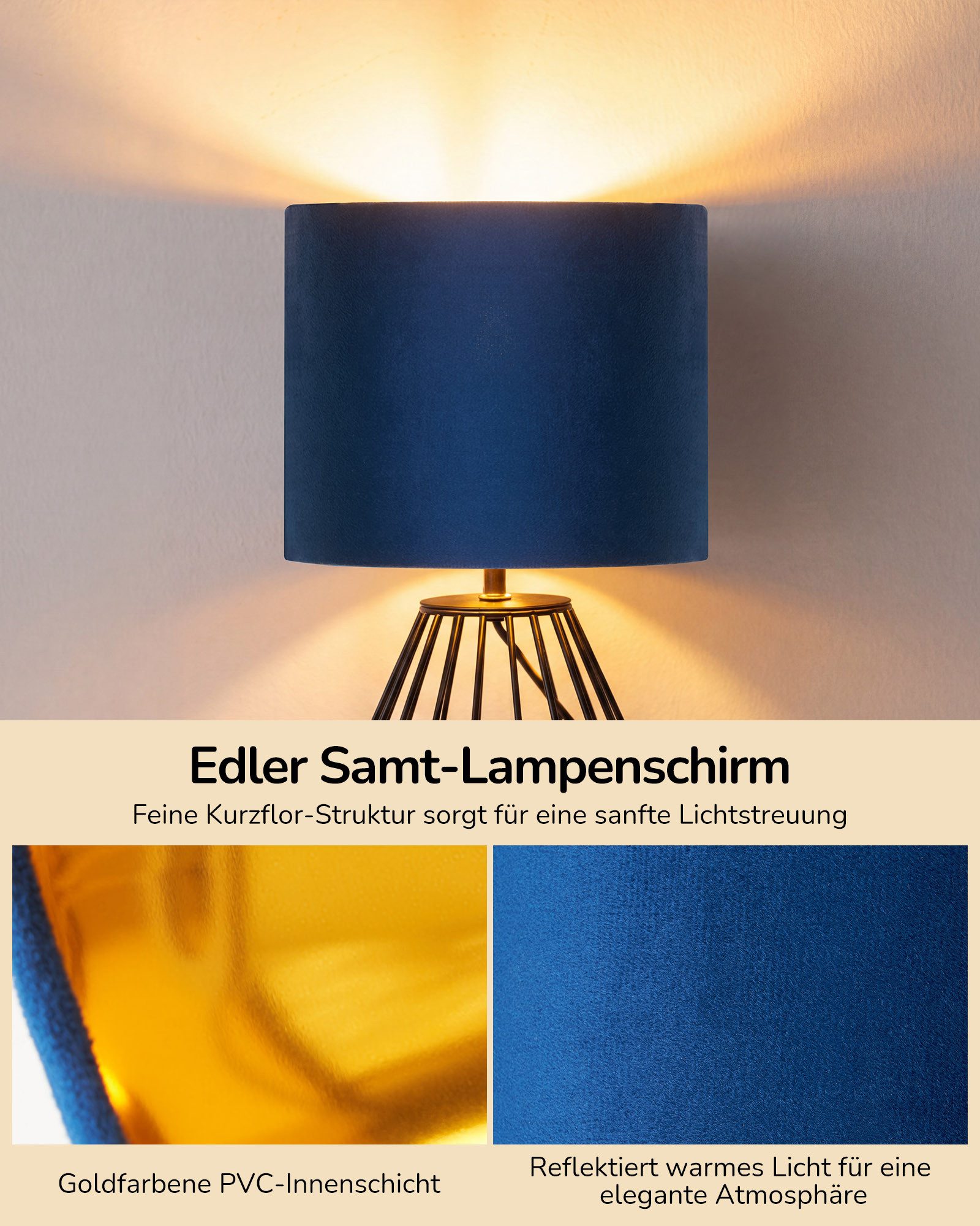 EDISHINE Nachttischlampe Dekolampe H29 cm mit Metallfuß, LED wechselbar, 2700 K Warmweiß, Vintage Tischleuchte mit E14 Leuchtmittel, für Fensterbank, Geschenk – Bild 2 von 5