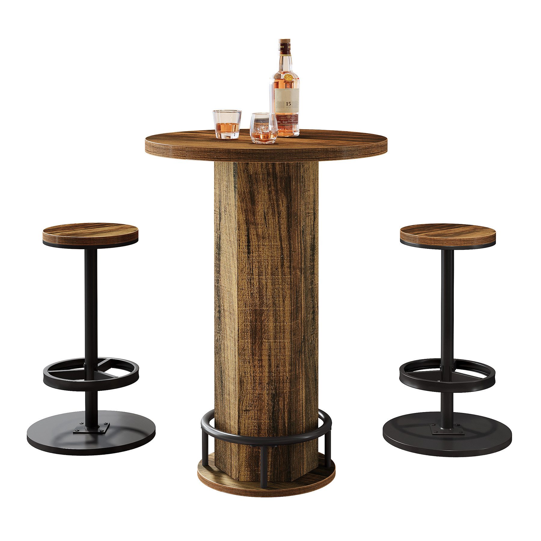 Tribesigns Stehtisch Runder Bartisch Mit 2 Barhockern, Bistrotisch, Stehtisch Set