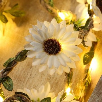 MARELIDA LED-Lichterkette weiße Blumen Blumengirlande Blumenlichter Timer L: 1,45m für Außen, 20-flammig
