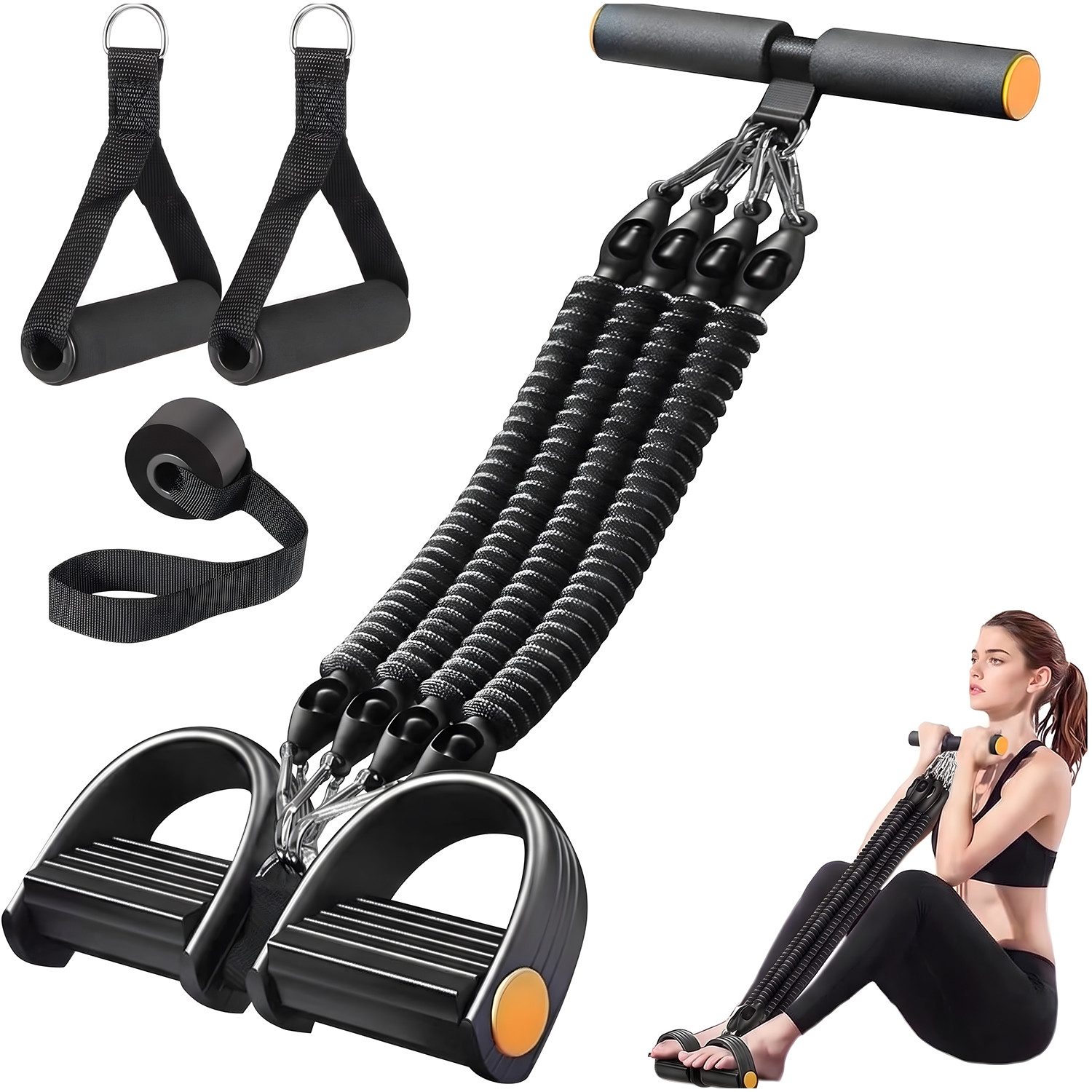 SURFOU Multitrainer Bauchtrainer für Zuhause Chest Expander Fitness Bauch Trainingsgerät, (Widerstandsband mit Griffen, Widerstandsbänder, Pedalwiderstandsgerät, für Bauch Taille Arm Beindehnung)