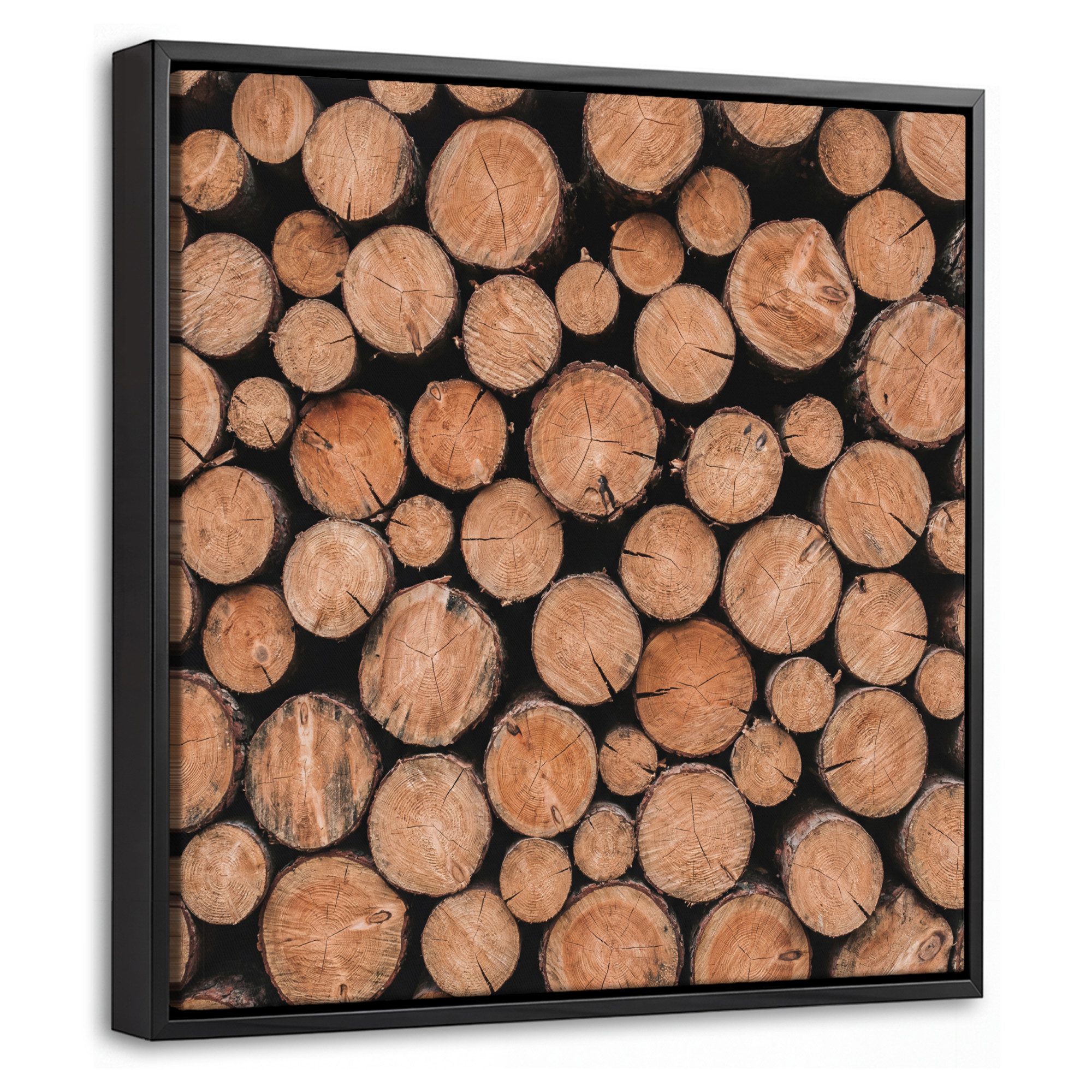 OneMillionCanvasses® Leinwandbild mit Rahmen - Baumstämme - Textur - Muster - Braun - Rustikal, Fotodruck (1 St), Leinwand Bilder Klein, Wand Dekoration Aesthetic 20x20cm