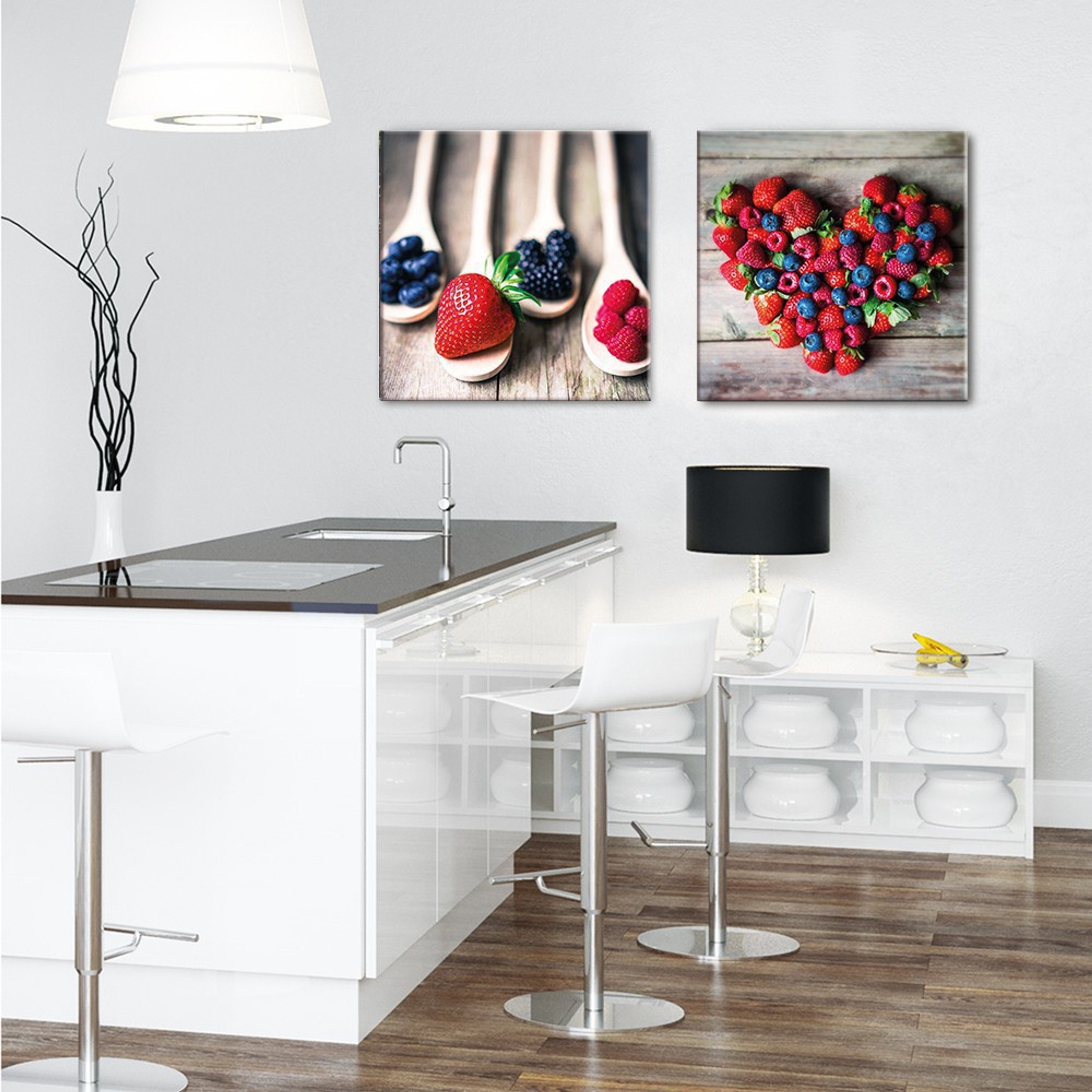 artissimo Glasbild Glasbild 50x50cm Bild aus Glas Küche Küchenbild Beeren Herz, Obst und Gemüse: Beeren II