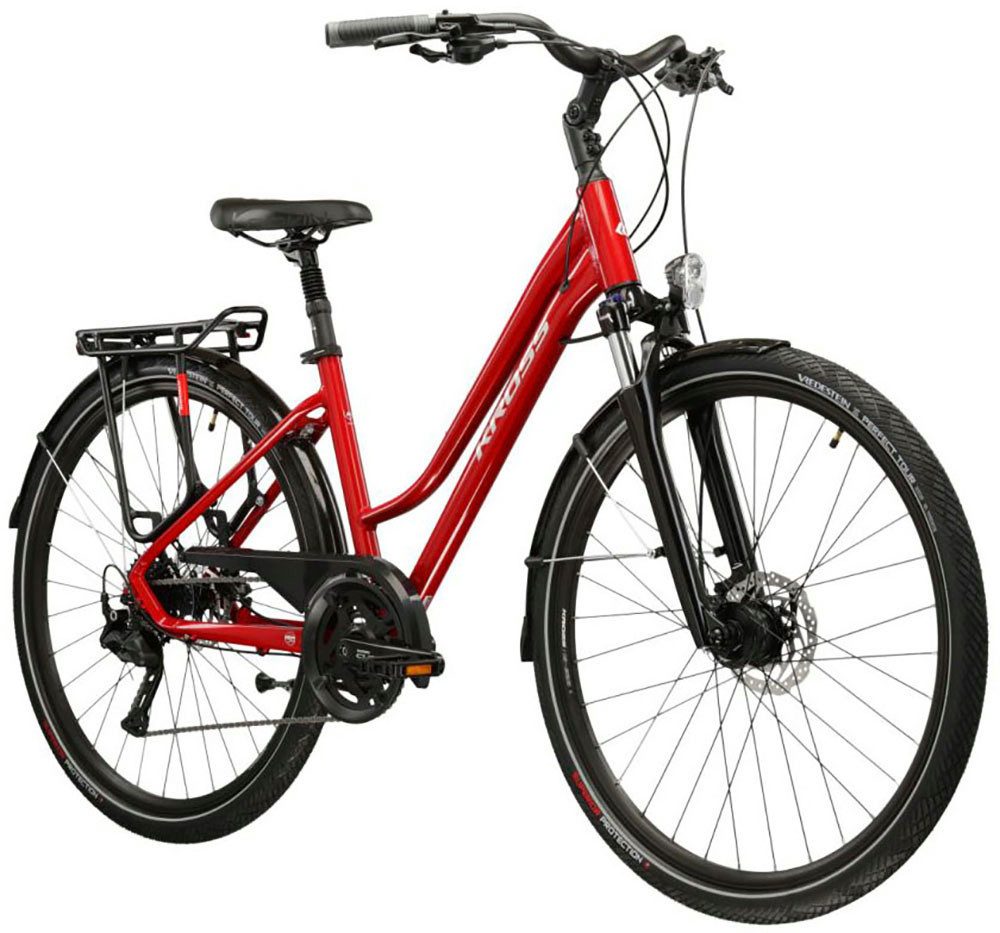 Kross Trekkingrad Damen-Trekkingrad 28" Trans 5.0 Rot 18 Gänge, 18 Gang Shimano CUES U3020 Schaltwerk, Kettenschaltung