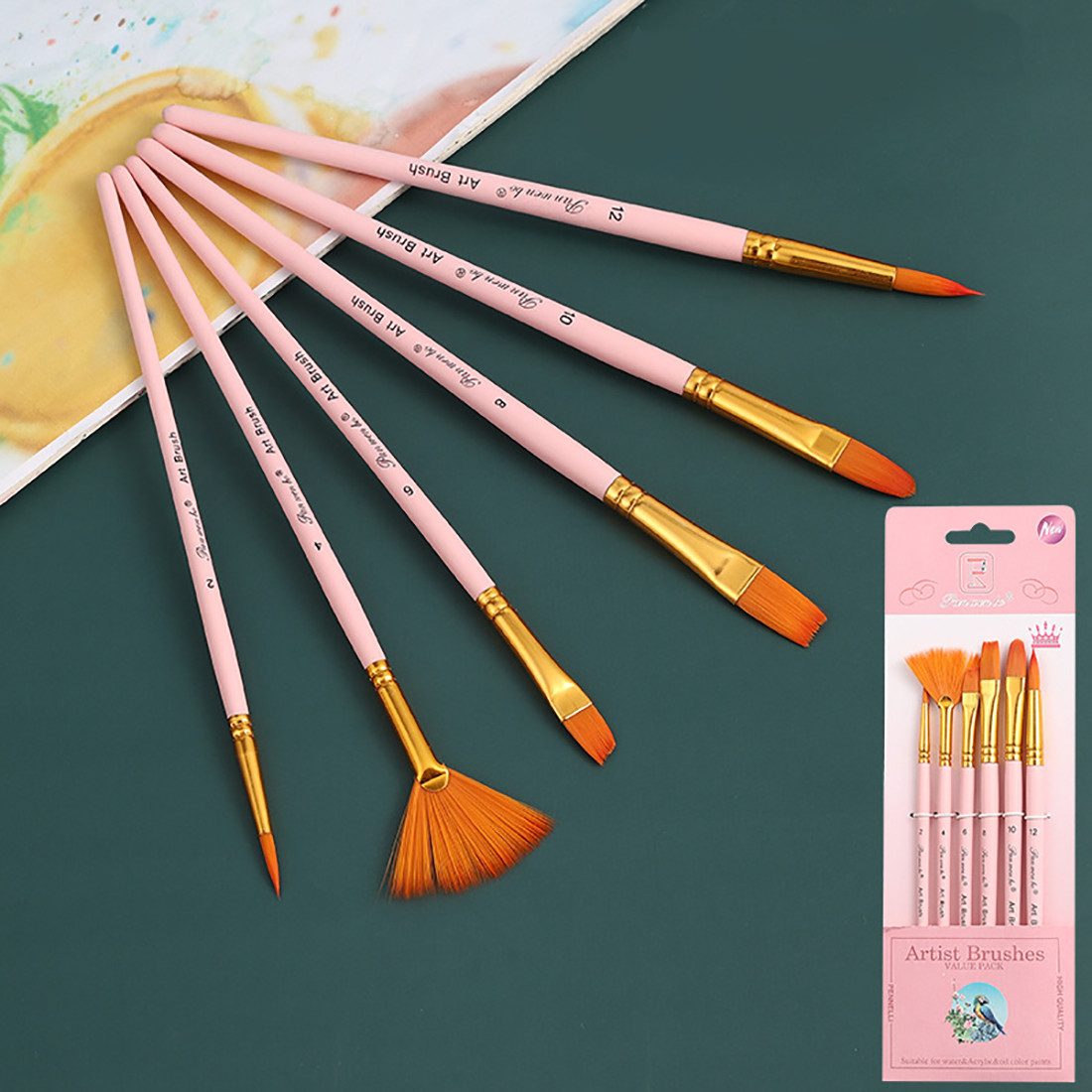 DEBAIJIA Malpinsel 6 Aquarellbürsten, Aquarellpulverbürsten, Nylonbürsten, Kunstset