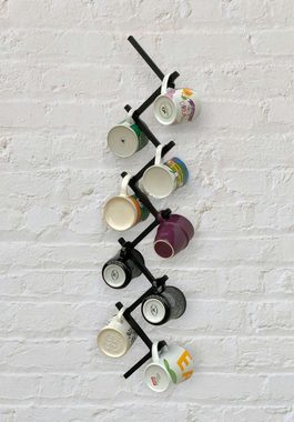 DanDiBo Hakenleiste Tassenhalter Wand Metall Hakenleiste 10 Haken Schwarz Tassenhaken, auch als Weinregal geeignet