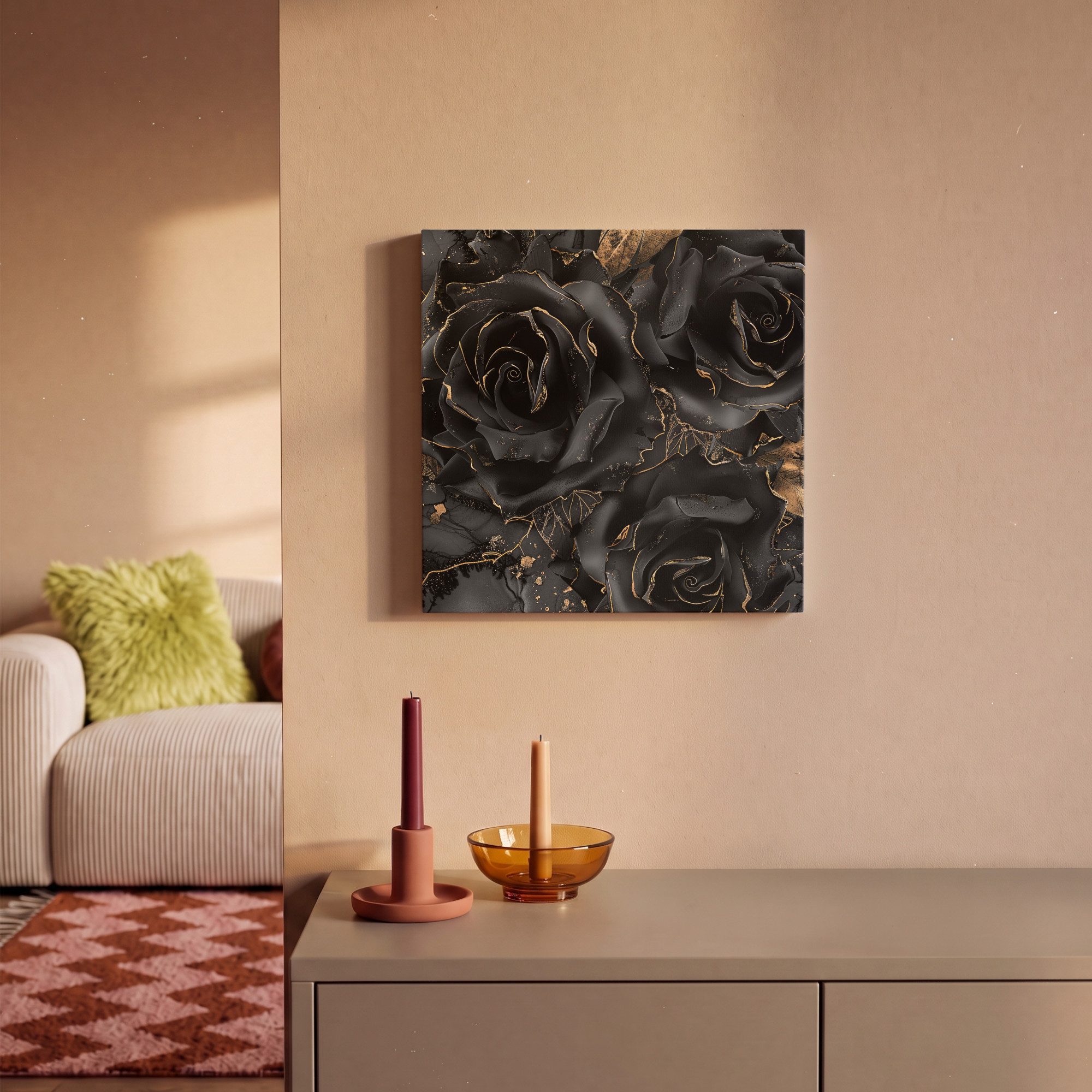 OneMillionCanvasses® Leinwandbild Rosen - Schwarz - Blumen - Gold, Fotodruck (1 St), Leinwand Bilder Klein, Wand Dekoration Aesthetic 30x20 cm – Bild 2 von 5