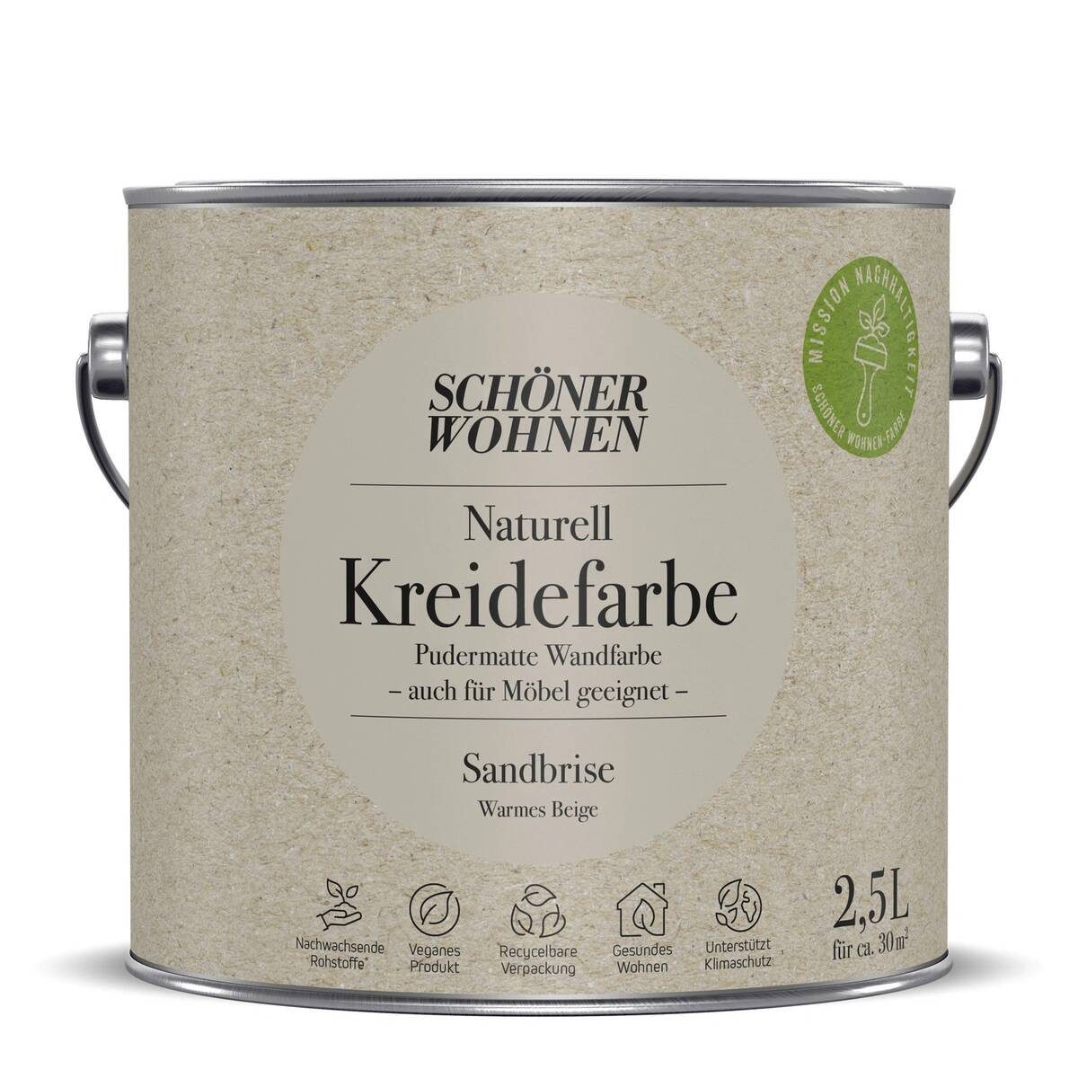 SCHÖNER WOHNEN FARBE Wand- und Deckenfarbe Sandbrise, Wasserdampfdurchlässig, konservierungsmittelfrei