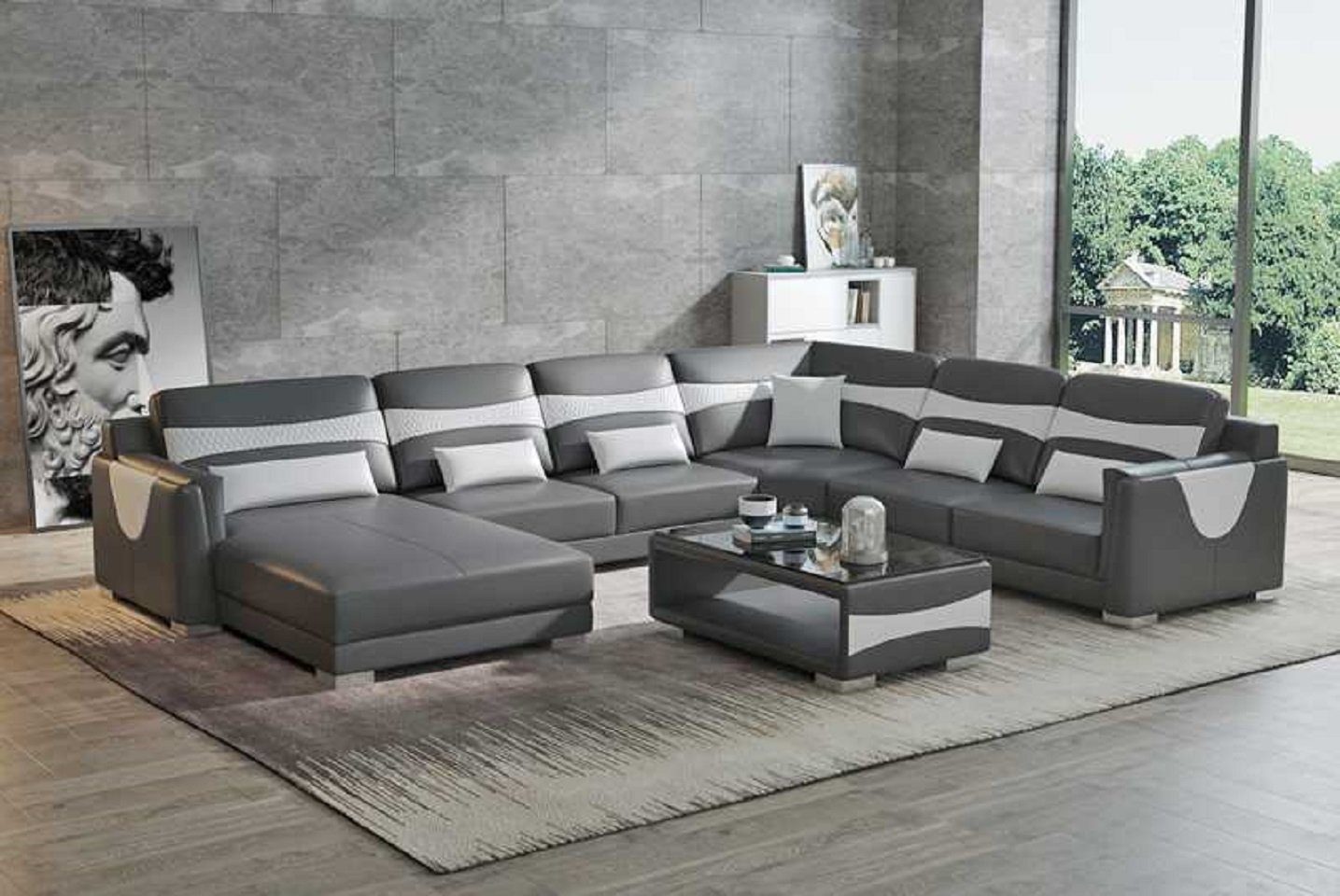 JVmoebel Ecksofa Luxus Wohnlandschaft Sofa U Form Groß Ecksofa Kunstleder Neu, 4 Teile, Made in Europe Grau