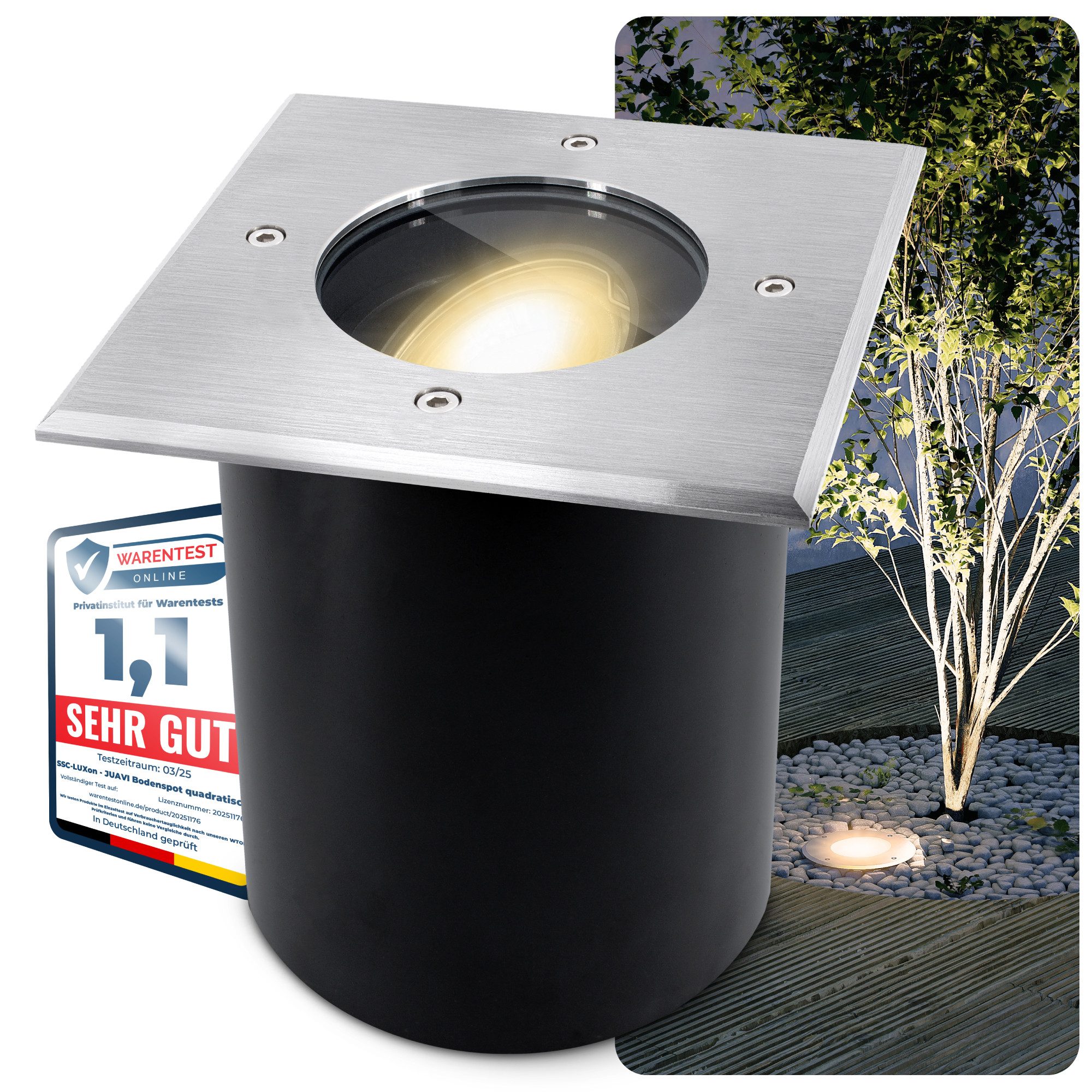 SSC-LUXon LED Gartenstrahler Schwenkbarer LED Bodenspot JUAVI quadratisch mit LED GU10 3W, Extra Warmweiß