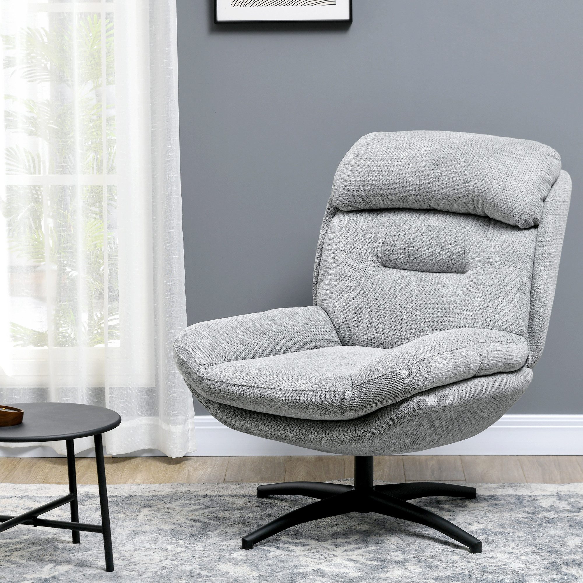 HOMCOM Relaxsessel Loungesessel dicke Polster Lesesessel für Schlafzimmer (Polsterstuhl, 1-St., Sessel), für Wohnzimmer, Grau