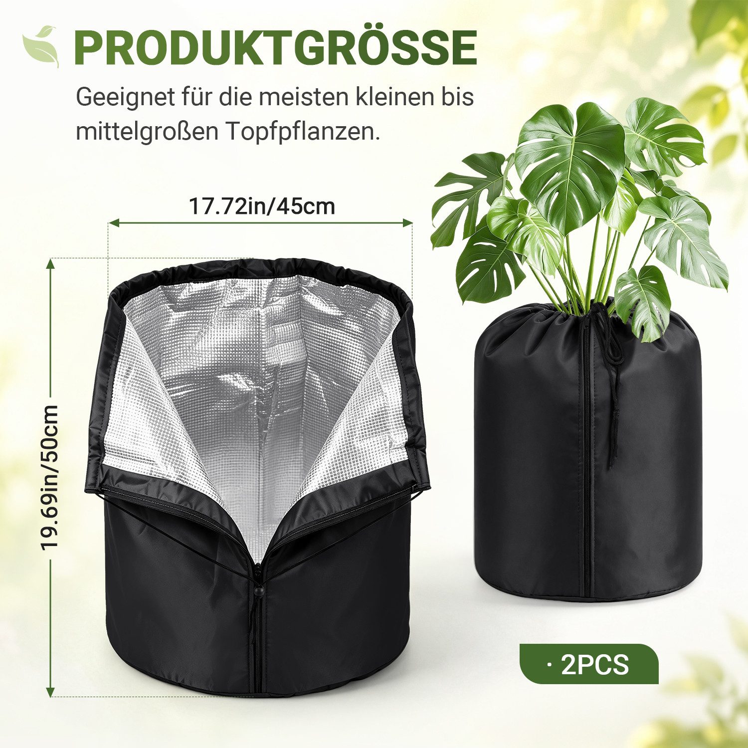 Clanmacy Winterschutzvlies 2er Winterschutz Pflanzen 50x45 cm Schwarz für Kübelpflanzen – Bild 2 von 5