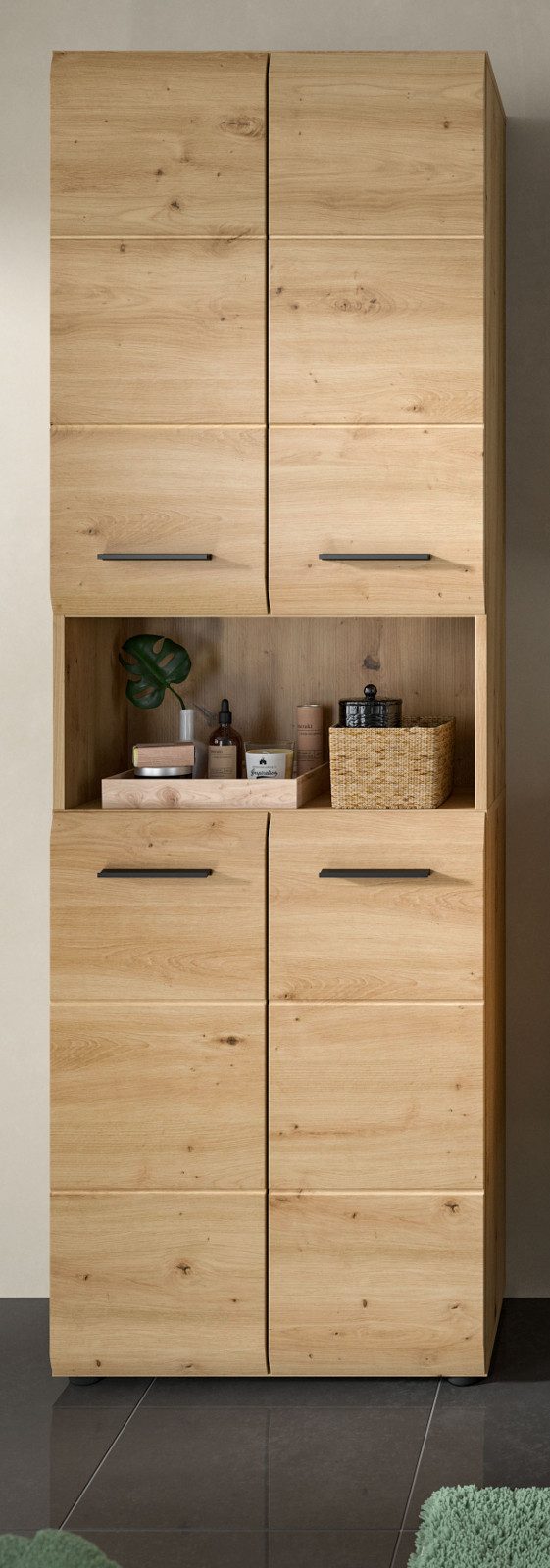 Inn.Furn Hochschrank Cover (Badschrank in Eiche Artisan, 4-türig, 60 x 185 cm) mit viel Stauraum