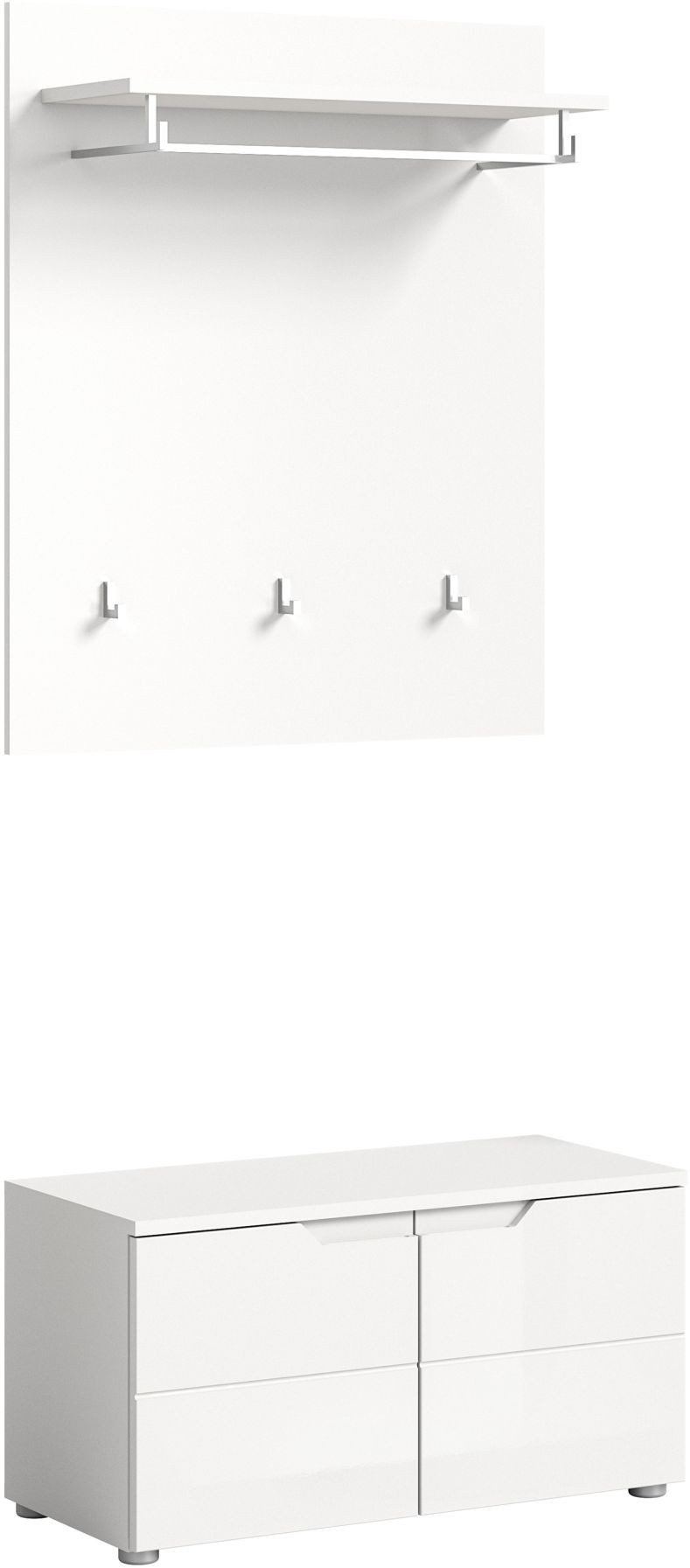 xonox.home Garderoben-Set, (2tlg. Set bestehend aus Sitzbank, Paneel), Weiß Hochglanz Softclose Melamin Modern 80x193x37 cm