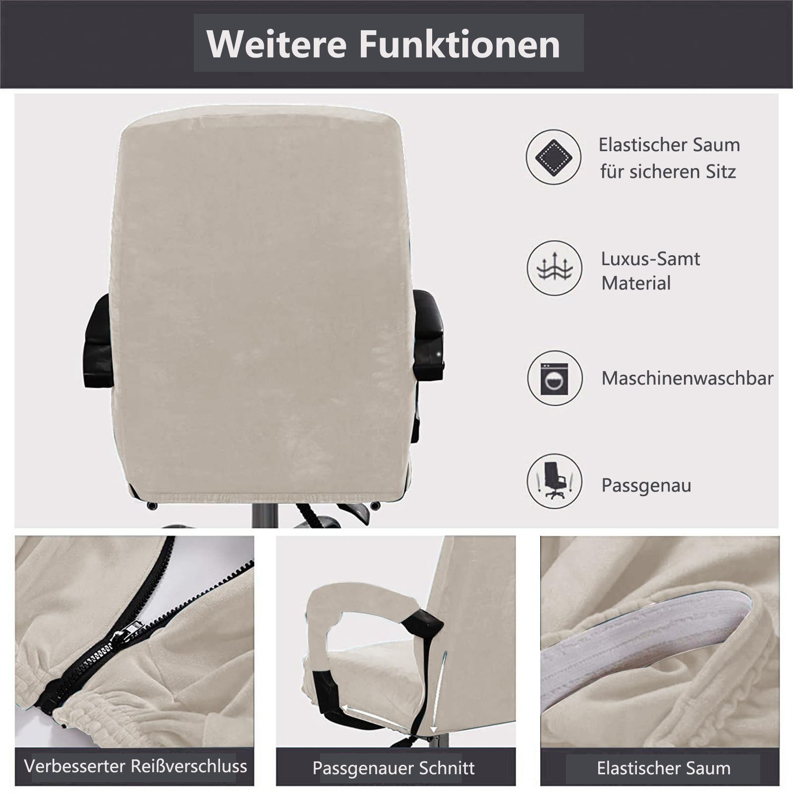 Agger Bürostuhlhusse Elastischer Bürostuhl-Bezug aus Samtplüsch – Ergonomischer, katzensicherer Schutz für Bürostühle – Bild 5 von 5