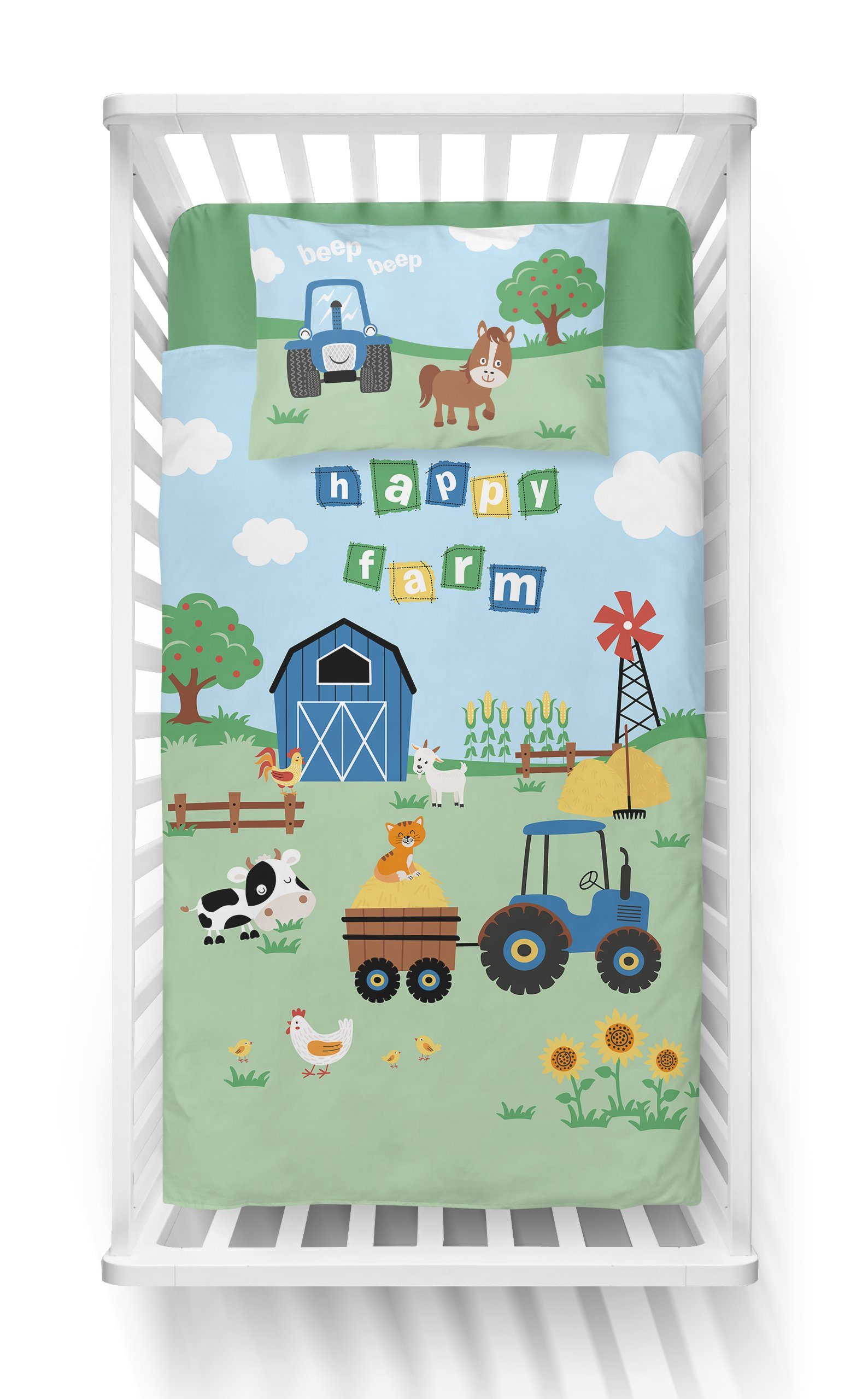 Häßler Homefashion Babybettwäsche Traktor blau Bauernhof 100% Baumwolle Grö günstig online kaufen